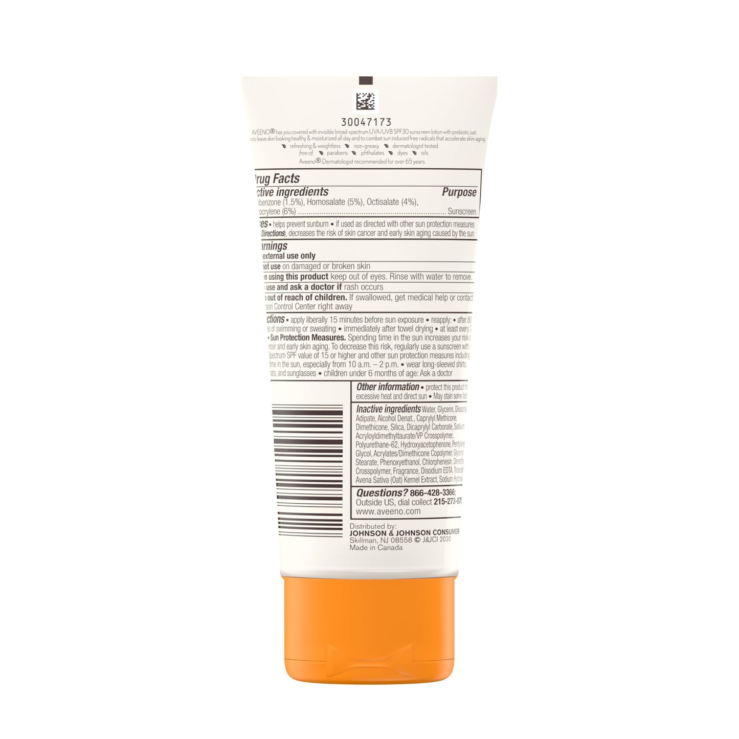 Aveeno Protect + Hydrate Moisturizing Sunscreen Lotion with Broad Spectrum SPF 30 & Prebiotic Oat, Weightless Sweat & Water-Resistant Full Body Sunscreen, Oxybenzone-Free, 3.0 fl. oz
