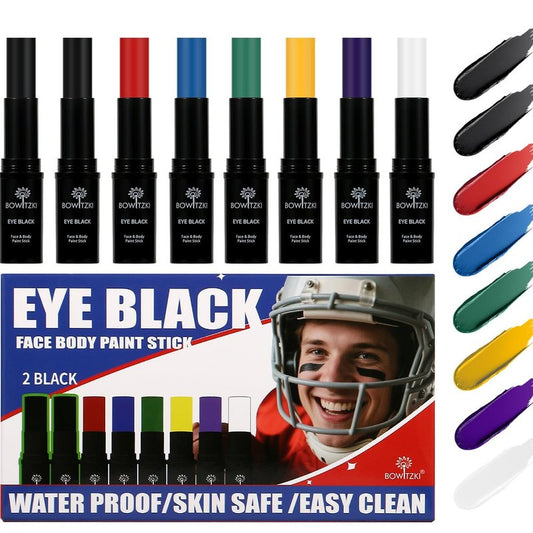 Bowitzki Water Resistant Under Eye Black Stick Sports Face Paint Body Markers Makeup Athletes Softball Stuff Lacrosse Baseball Drip Football Gear Game Accessories Gift 8 Colors Eyeblack Painting Kit