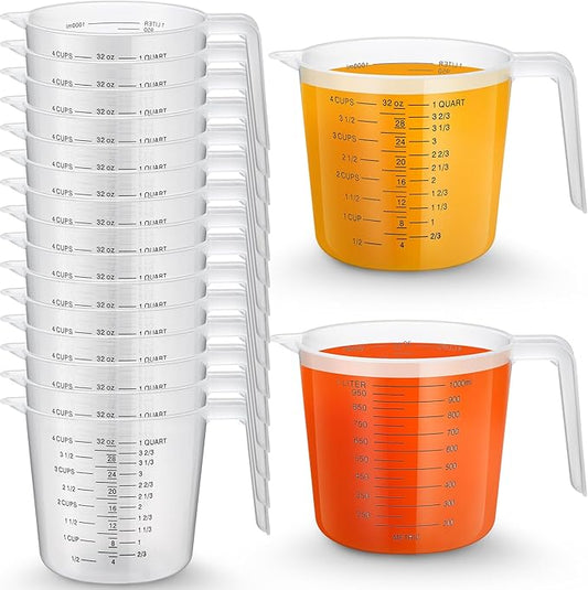 Fabbay 24 Pcs 4 Cup Capacity Plastic Measuring Cup 32 oz Clear Graduated Measurement Cups with Spout and Handles Ounce and ml Marking for Recipe Ingredient Flour Liquid Baking Cooking Mixing(Black)