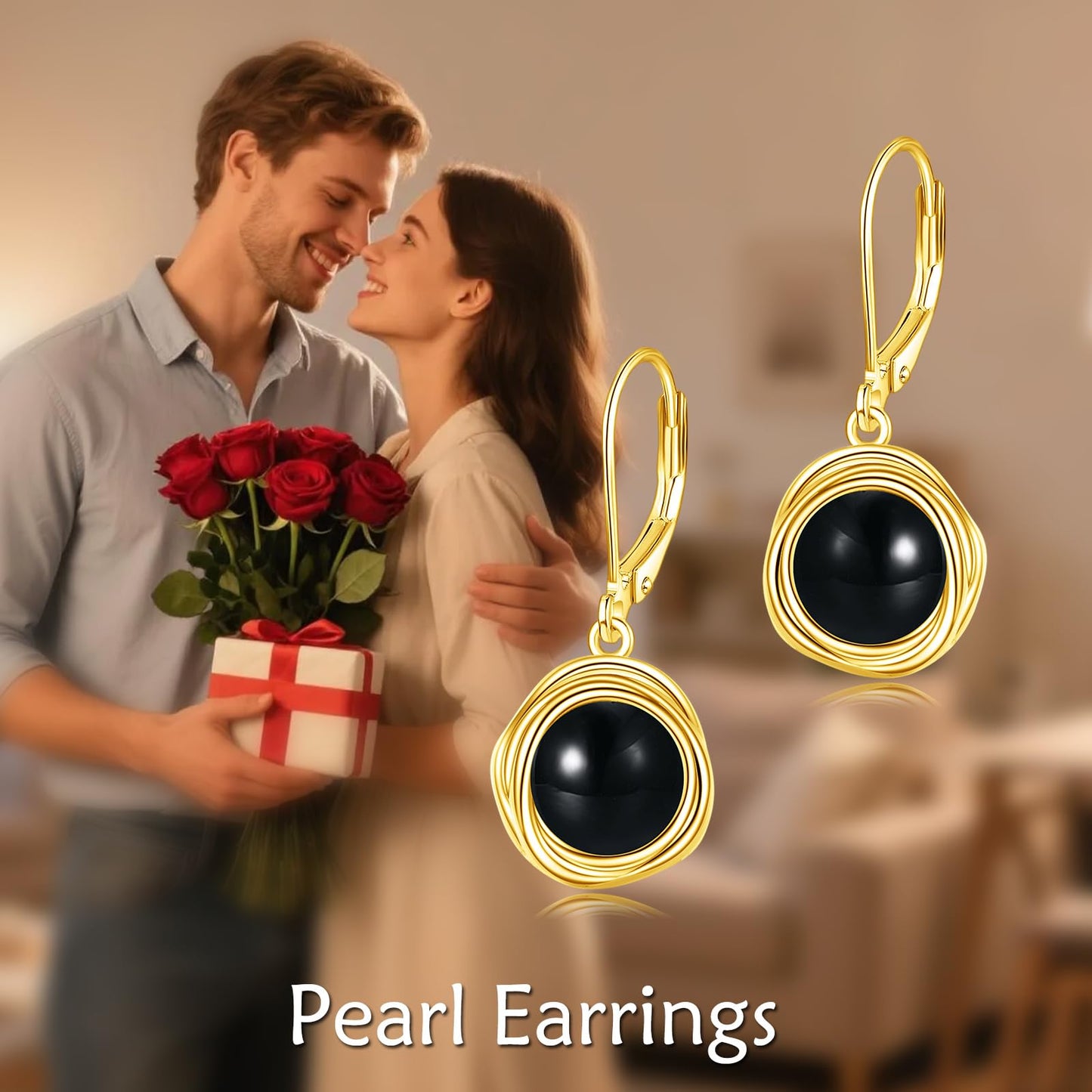 POPLYKE Black Onyx Dangle Earrings 18K Gold Plated 925 Sterling Silver Black Onyx Jewelry Gifts Birthday Gemstone Leverback Earrings for Women Hypoallergenic