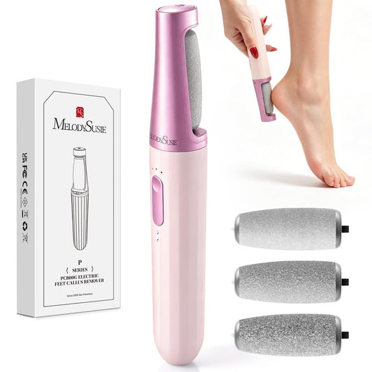 MelodySusie Electric Callus Remover for Feet, PC800G Waterproof Rechargeable Pedicure Tool with Light & 3 Different Grits Roller Heads & Adjustable Speeds, for Dead Skin & Cracked Heel (Pink Rose)