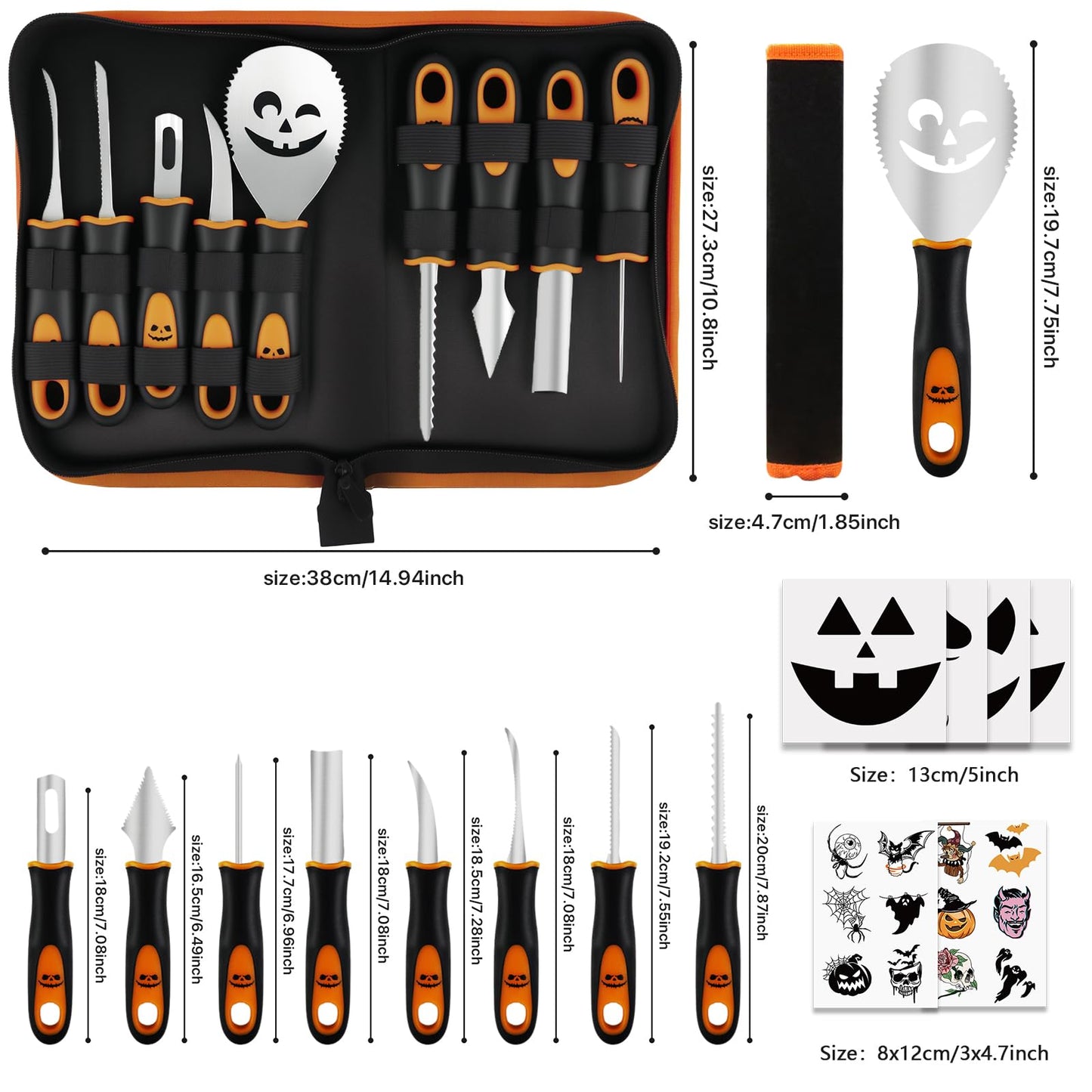 TAVOLOZZA Fine Arts Professional Pumpkin Carving Kit, 26 PCS Heavy Duty Stainless Steel Tools with 9 Knives, Saw & Scoop, Halloween Carving Set with Stencils for Adults & Kids to DIY Jack-o-Lanterns