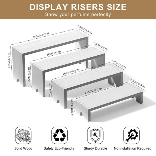 2 Set Large White Wooden Tiered Riser Display Stands for Vendor Events,Stackable Wooden Cupcake Stand,Farmhouse Decor Wood Dessert Table Display Set,Vendor Booth Display Items,Food Display Risers for Party（12-11.2-10.4-9.6IN）