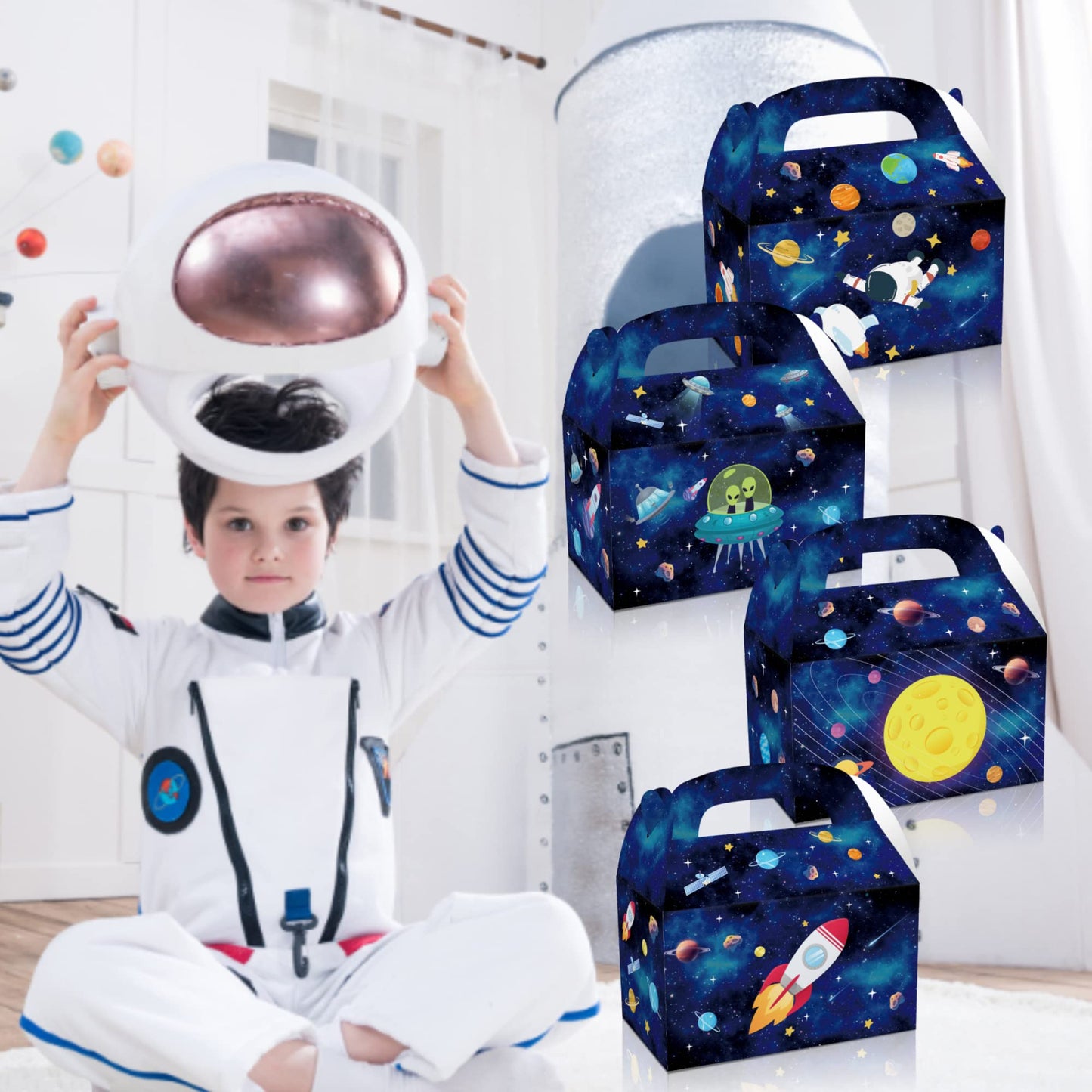 24 Pcs Outer Space Party Favors Boxes Space Paper Goodie Gift Boxes Planet Astronaut Candy Treat Box Starry Sky Galaxy Party Gift Boxes for Kids Astronaut Science Themed Birthday Parties Supplies
