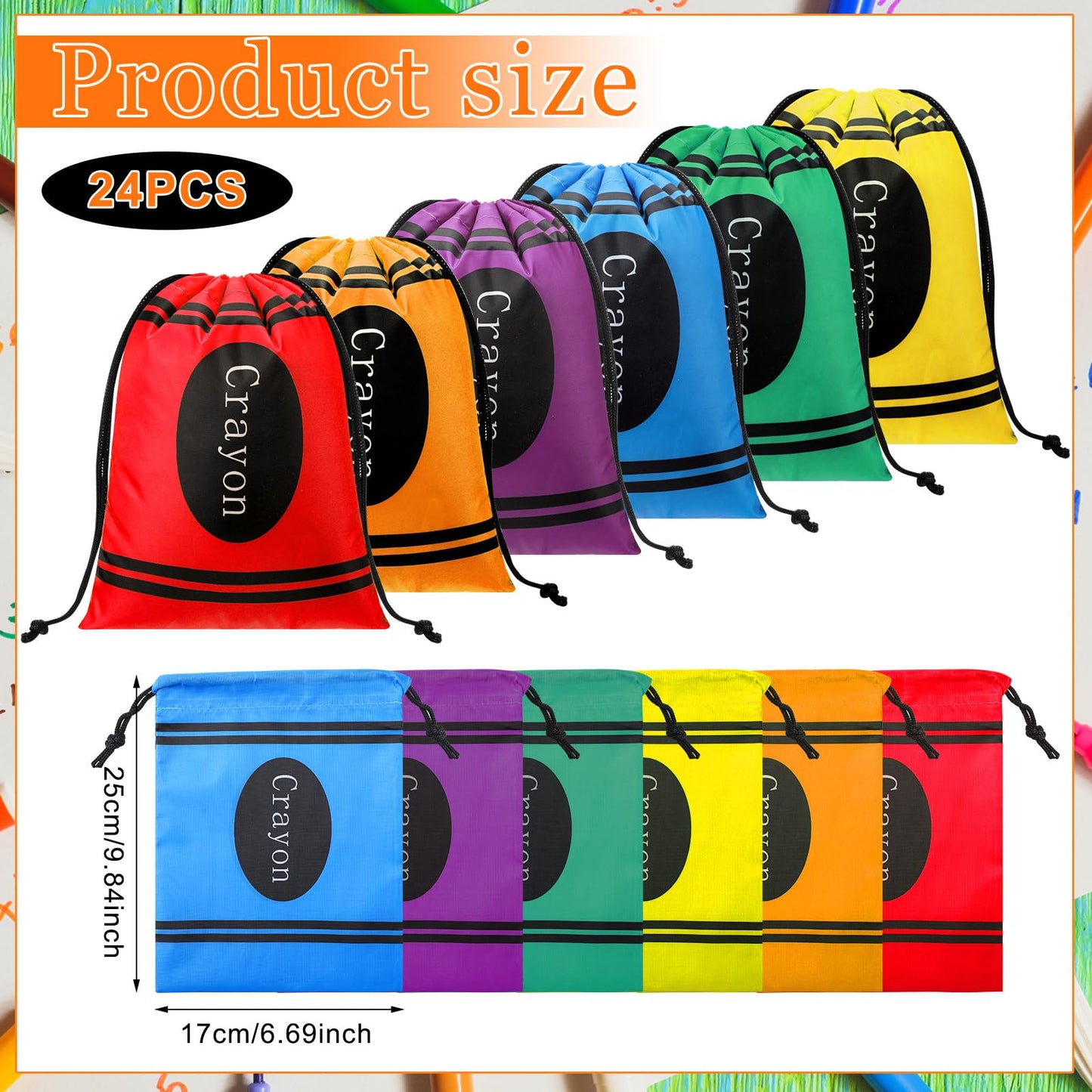 24 Pcs Graduation Gift Bag 10 x 7 Inch Crayon Drawstring Backpack Teacher Appreciation Week Favor Bulk Preschool Graduation Goodie Bag Kindergarten Birthday Supply Back to School Party Decoration