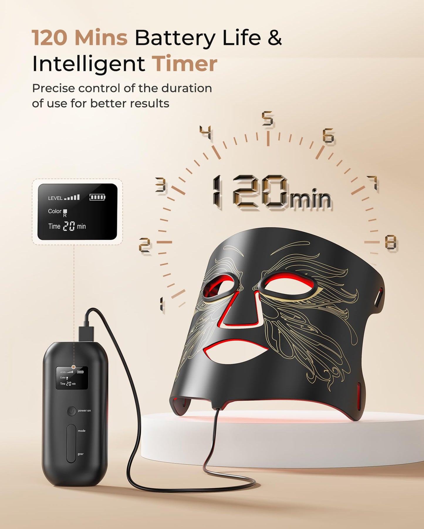 LED Light Therapy mask (E106A) Red Light Therapy for Face and Neck, 7 Colors Red Light Therapy Mask, Led Face Mask Light Therapy with 324 LED, 5 Brightness Levels & 20 Mins Timer for Home & Travel