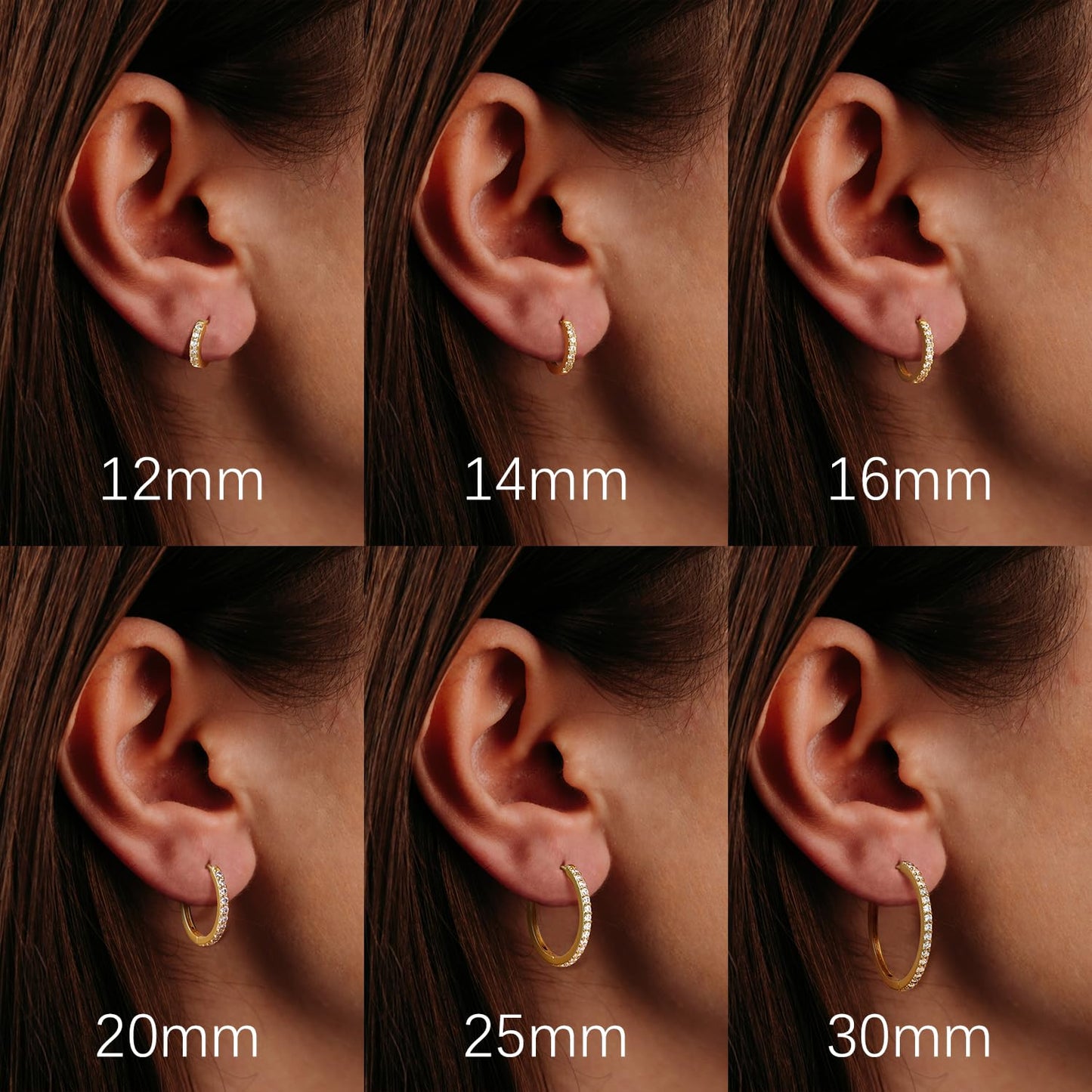 vuiikhir 14K Gold Earrings for Women 14K Gold Hoop Earrings for Women Cubic Zirconia Shining Gold Hoops Earring for Womens Hoop Lightweight Hoops Earring for Womens 12/14/16/20/25/30mm (12mm)