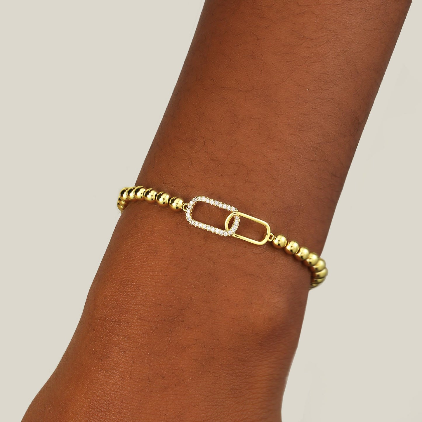 Beaded Bracelets for Women 14K Silver Gold Plated Stretch Handmade Ball Bracelets Cute Charm Bracelet Dainty Stackable Cross Heart Bow Wave CZ Circle Trendy Jewelry Easter Gifts (zirconia-square)