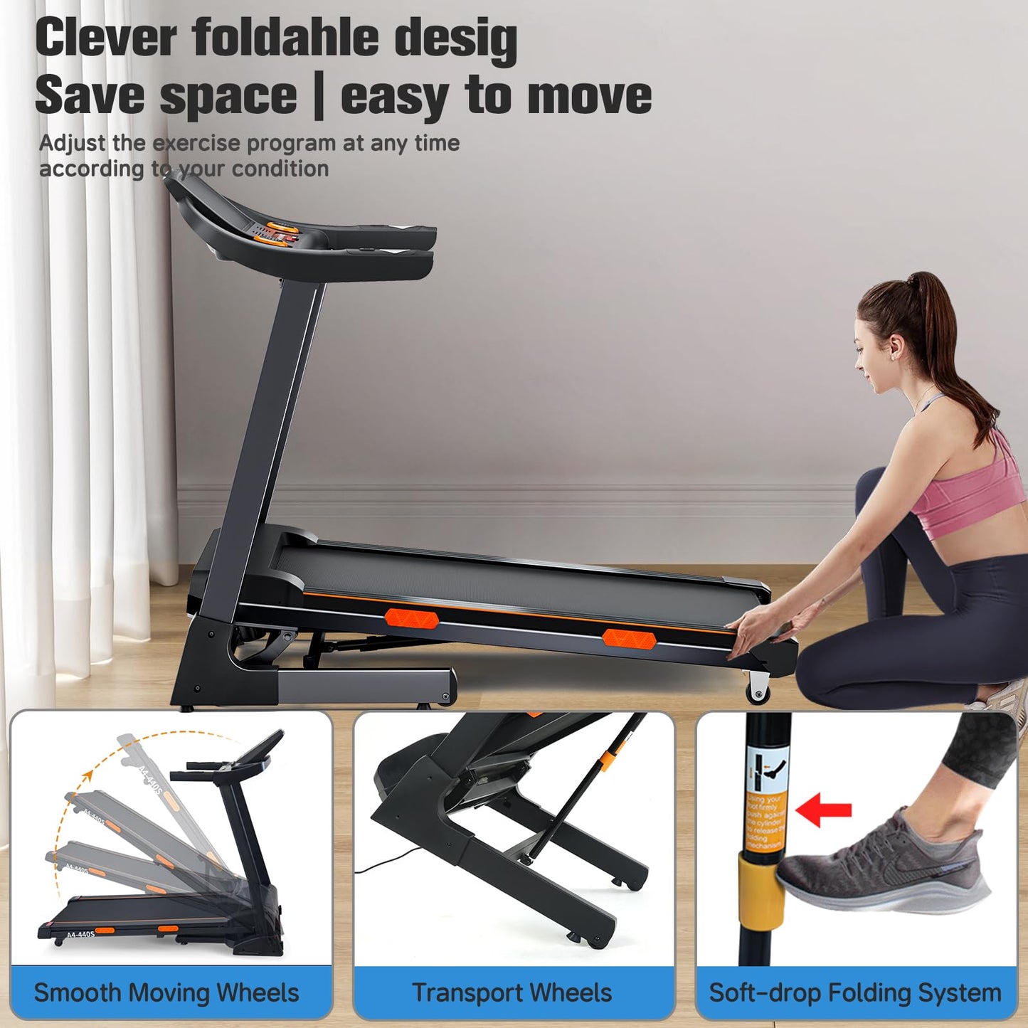 Treadmill with Incline 15%, Auto Foldable Treadmills, 3.5HP Sturdy Running Treadmill for Home - Running & Walking, Wide Treadmills for Home with 320LBS Capacity, Pulse Monitor & Speaker (Black)