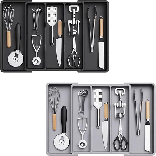 Lifewit Utensil Organizer for Kitchen Drawers, Expandable Cooking Utensil Tray, Adjustable Cutlery Silverware Flatware Holder