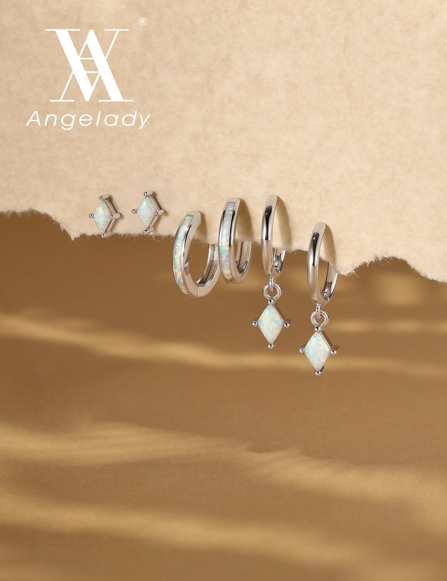 Angelady Sterling Silver Opal Earrings Set for Women, Hypoallergenic S925 Opal Hoop Earrings for Women, Dainty Silver Opals Dangle Earring Stacks for Women Trendy Opals Jewelry Gifts 2026