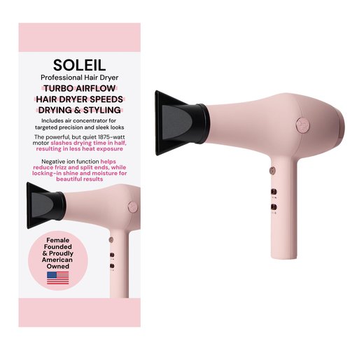 L'ANGE HAIR Soleil Professional Hair Dryer | 3 Heat Settings & 2 Airflow Settings | Cool Shot Locks-in Style | Professional Length Cord | Best Lightweight Hair for Smooth Blowouts (Blush)