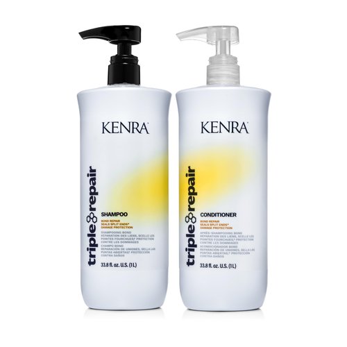 Kenra Professional Triple Repair Shampoo & Conditioner Set | Targets & Repairs Weak or Broken Bonds | Split Ends | Damaged Hair | Bond Builder | Sulfate-Free | Liter Duo