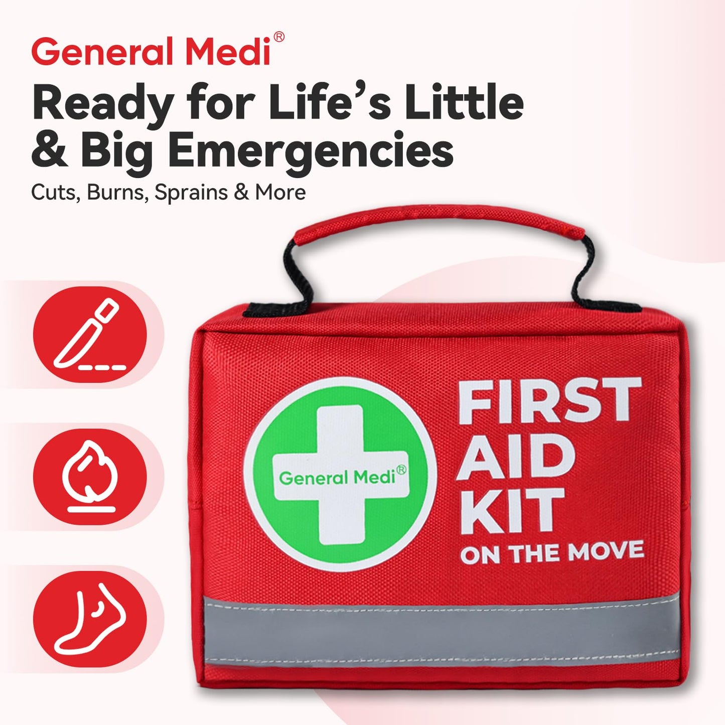 General Medi First Aid Kit - 150 Pieces Small Compact First Aid Kit Bag - Includes Instant Cold Pack, Emergency Blanket for Travel, Home, Office, Vehicle, Camping