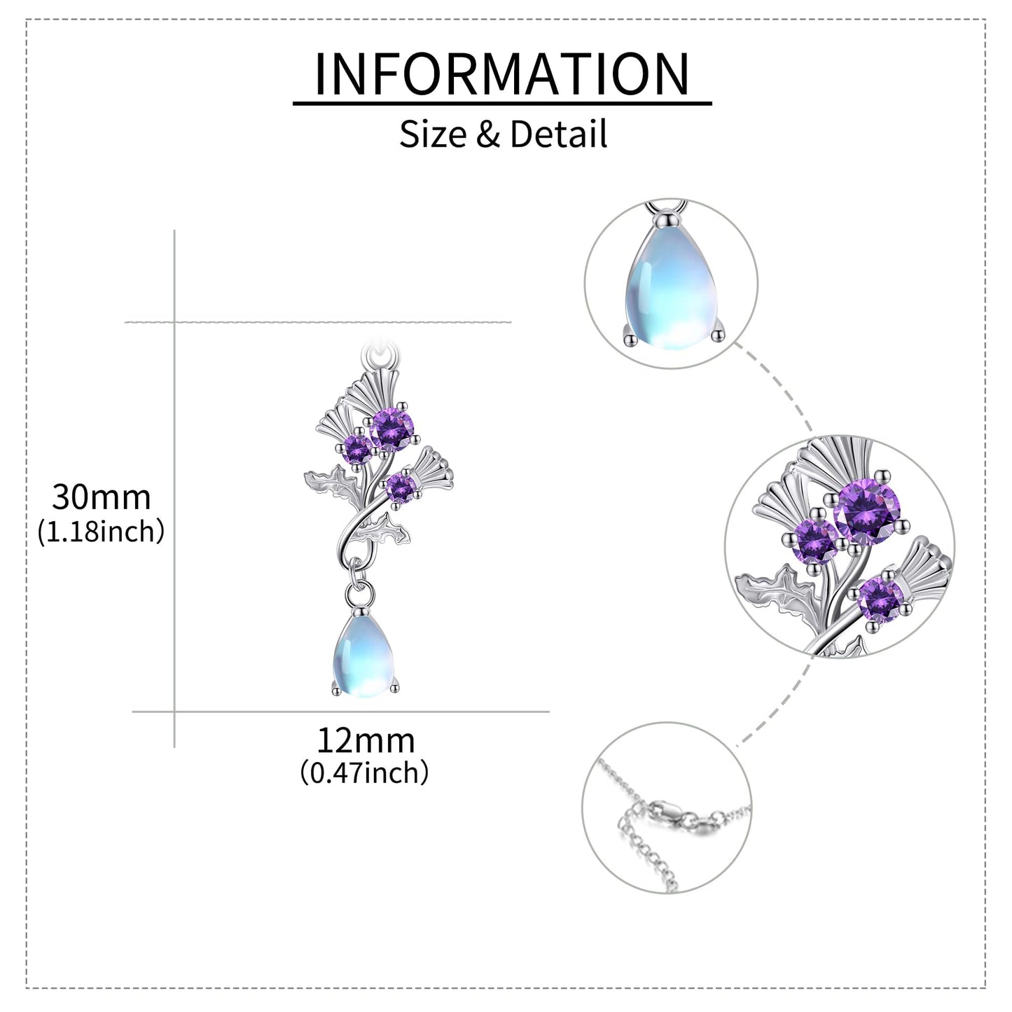YAFEINI Scottish Thistle Necklace 925 Sterling Silver Moonstone Thistle Pendant Scotland Mother's Day Jewelry for Women Mom