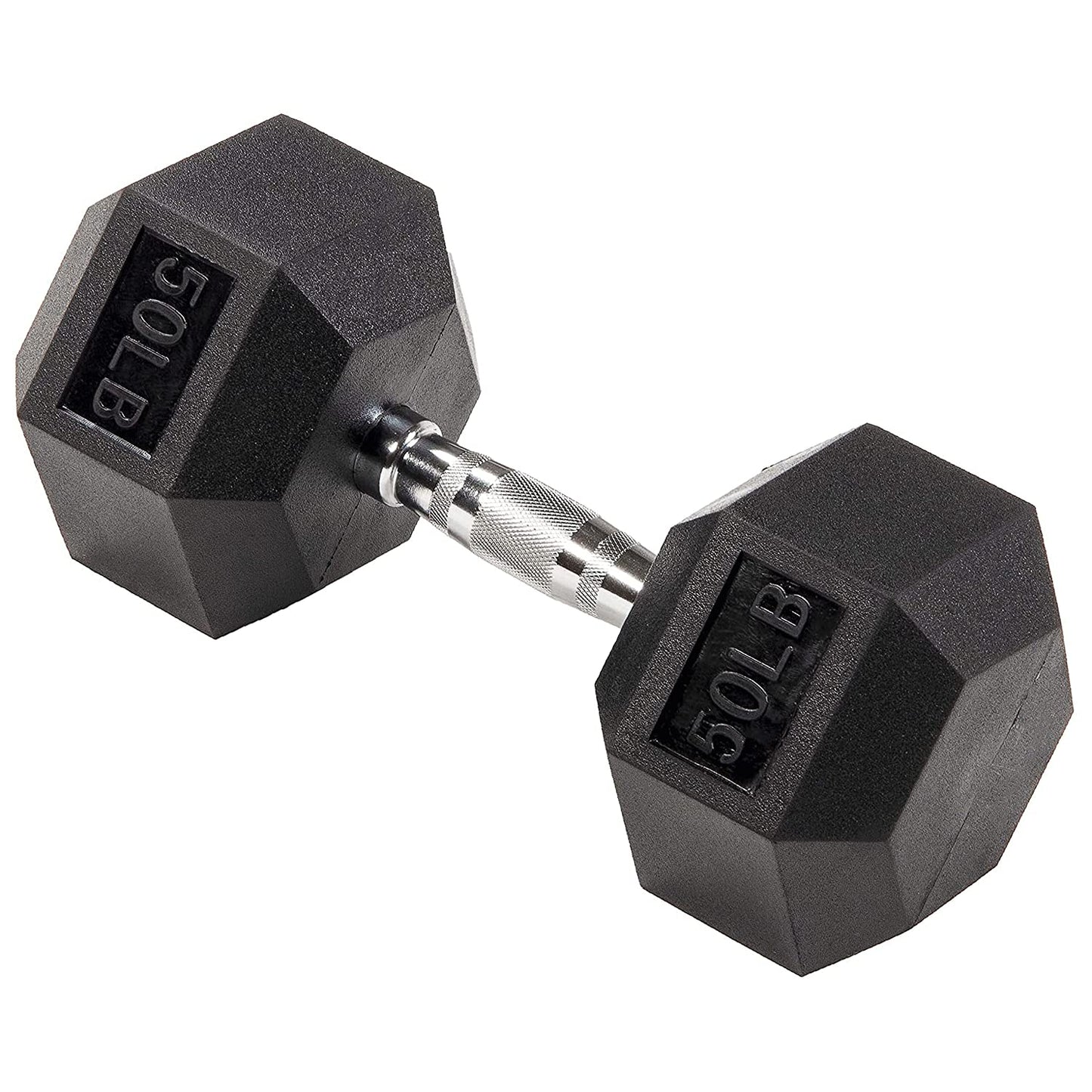 Fitvids Rubber Encased Hex Dumbbell, 50LB Single