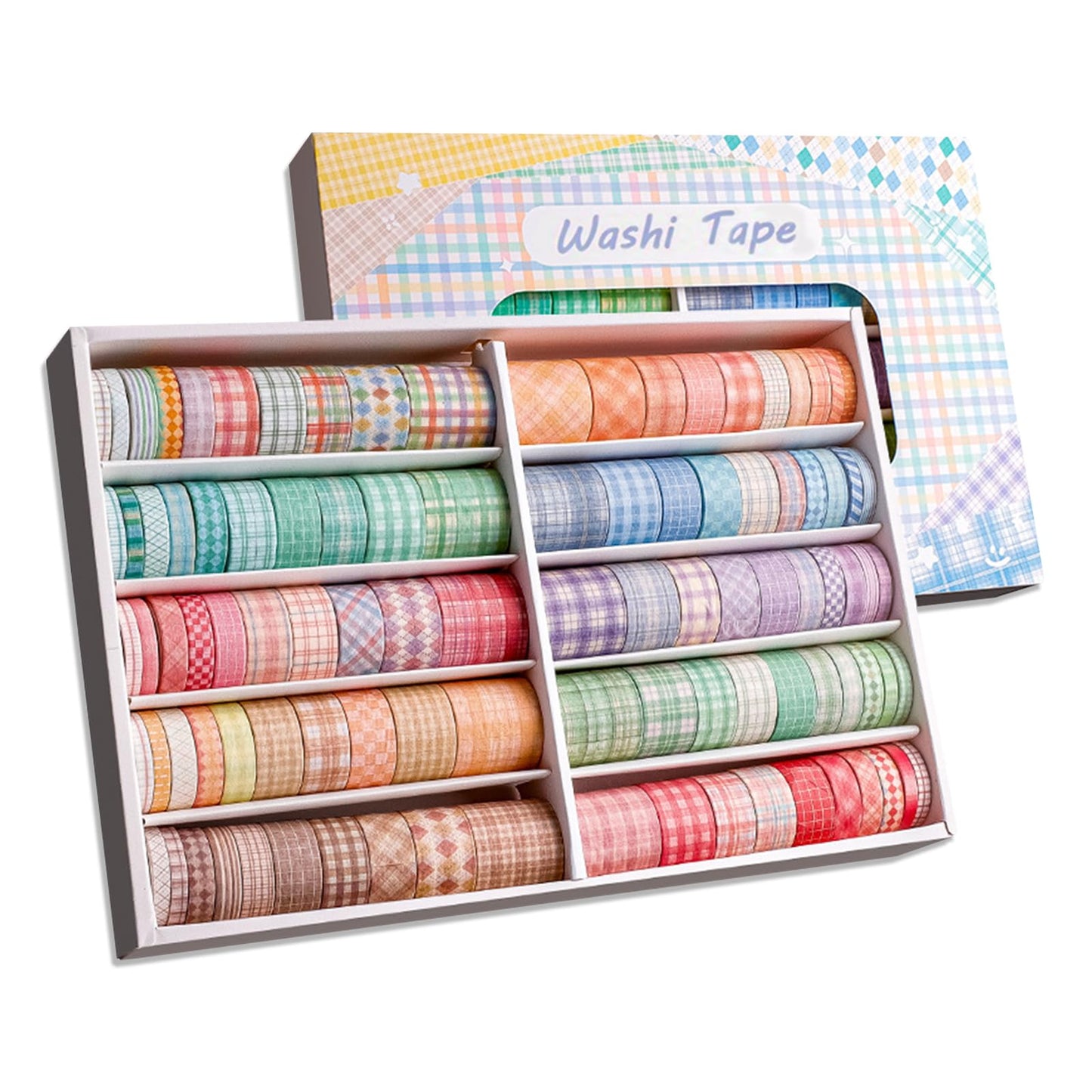 GINCEVHY Lattice Washi Tape Set, 100 Rolls Masking Tape, 5/8/10/15/20/30mm Wide 6.56ft Long/Roll Aesthetic Decorative Tape, Scrapbooking Bullet Journal Supplies, Gifts for Girls Boys