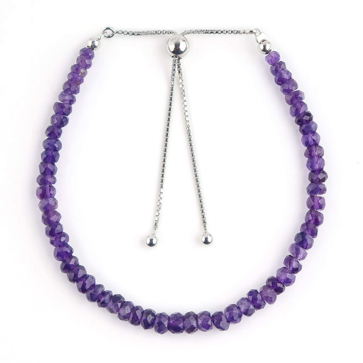 OdrillionGems Natural Purple Amethyst Gemstones Beaded Bolo Bracelets 925 Sterling Silver Adjustable Slider Chain Chakra Crystals February Birthstones Wedding Handmade Jewelry Gift for Women 6+4inch