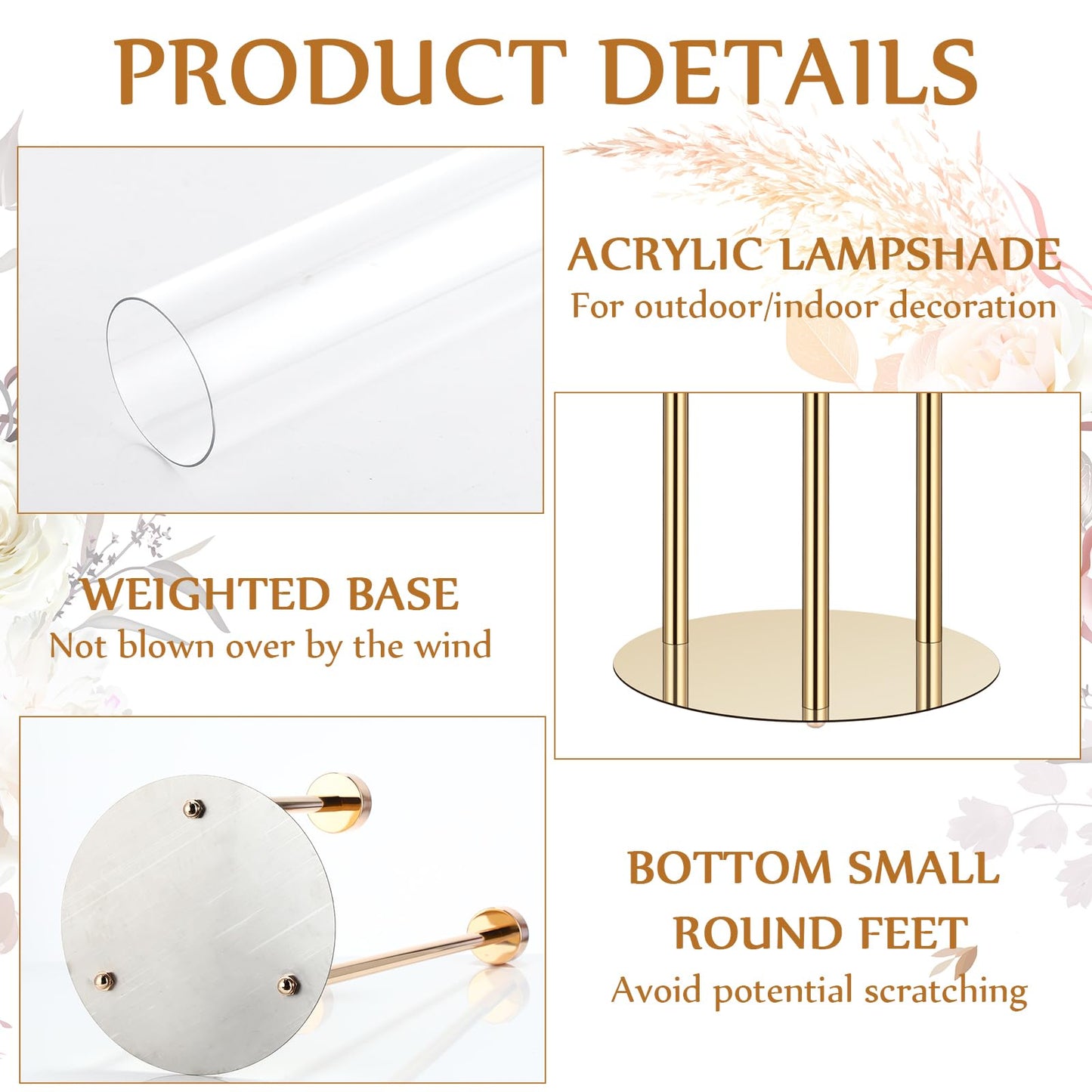 Layhit 6 Set Wedding Gold Candelabra Centerpieces for Tables, 3 Arm Tall Acrylic Candle Holder Centerpiece with Clear Shades for Reception, Party, Dining Decor, Anniversary, Fits 0.87" LED Candles"