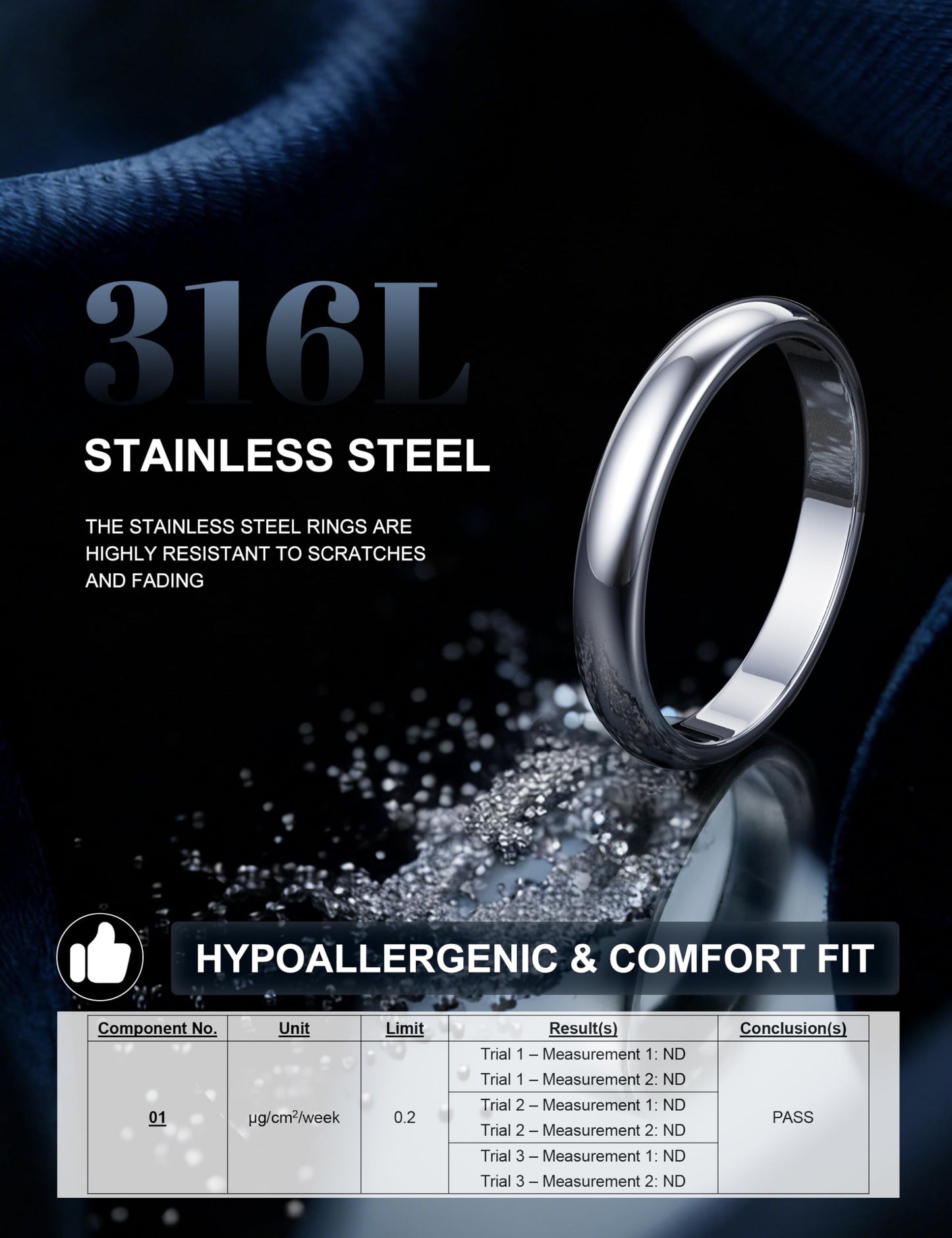 Florideco 3mm Stainless Steel Ring Wedding Bands for Women Mens Ring Wedding Band Plain Dome High Polished Size 8