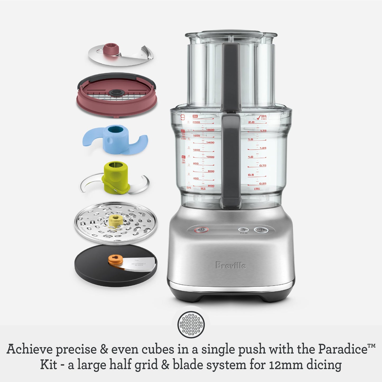 Breville BFP638 Paradice 9 Cup Food Processor and Dicer, Small, Brushed Stainless Steel