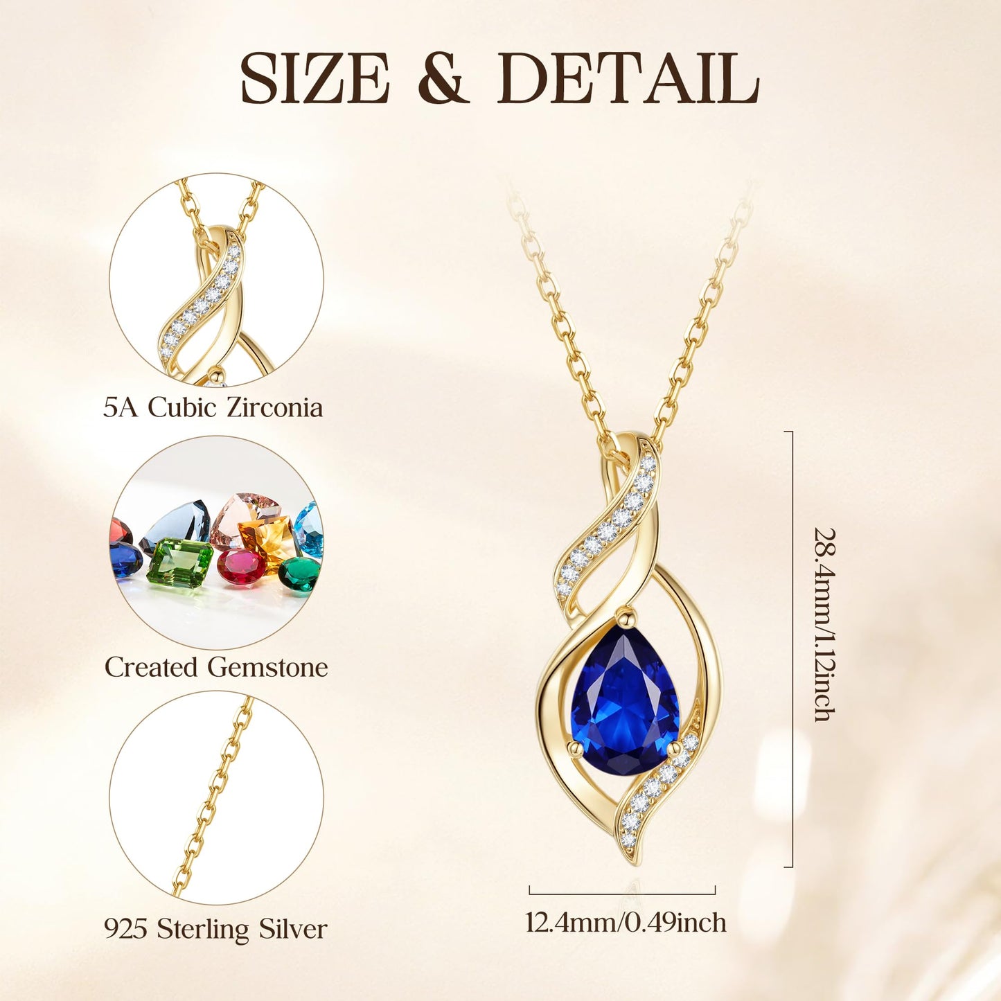 FANCIME 14K Gold Plated September Birthstone Necklace for Women Blue Sapphire Teardrop Necklace Sterling Silver Infinity Love Birthday Gifts for Women, 16"+2" Inches