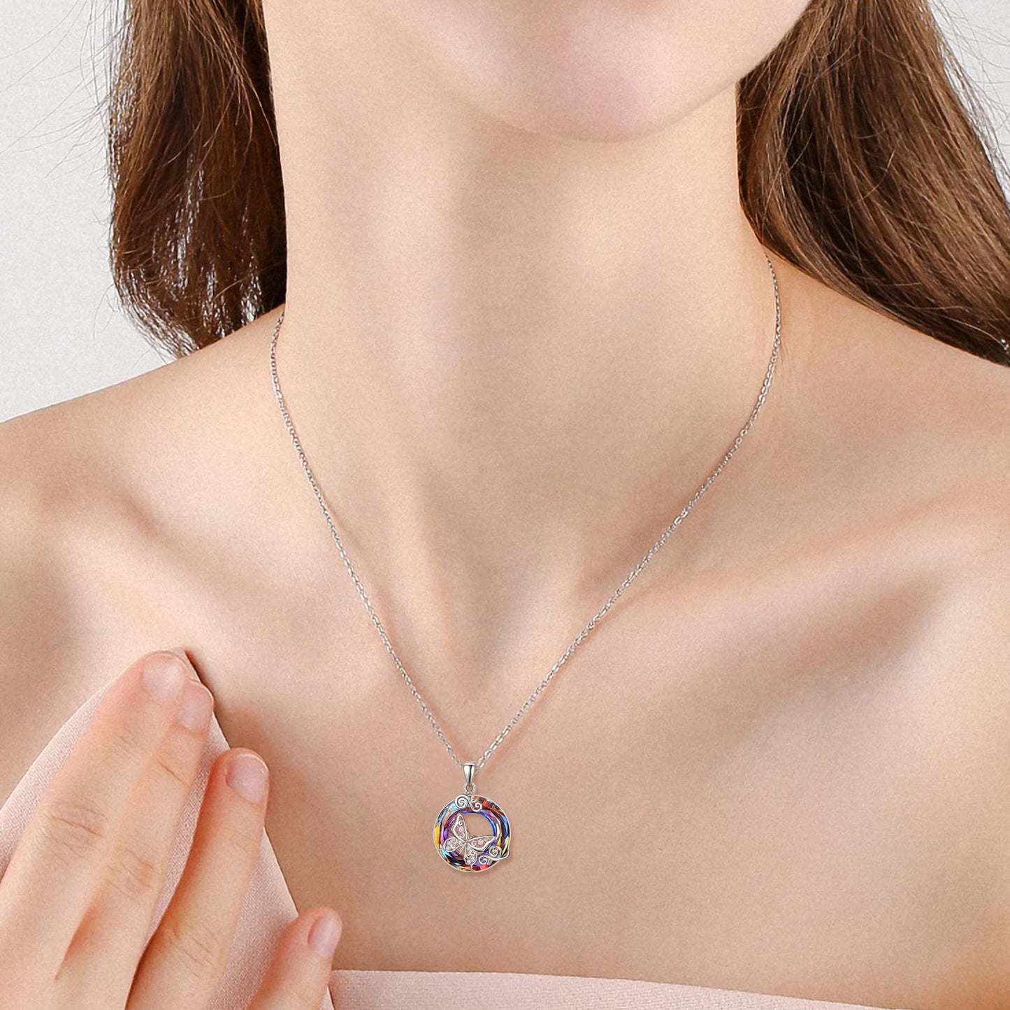 AENEAS Butterfly Necklaces Sterling Silver Crystal Pendant Necklace Butterfly Jewelry Gifts for Women Wife Her
