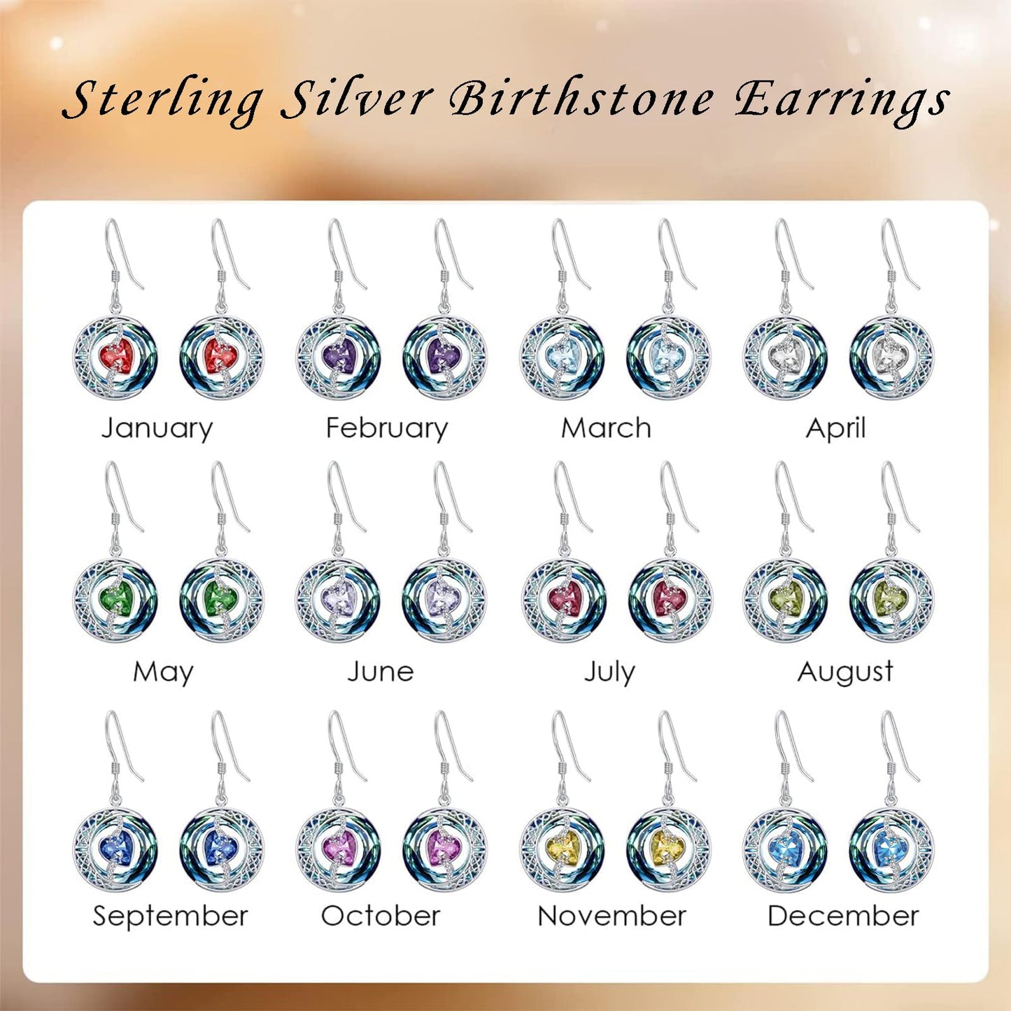 TOUPOP Garnet Earrings January Birthstone Earrings Sterling Silver Moon and Star Drop Dangle Earring Jewelry Blue Crystal Birthday Mothers Day Gifts for Women Mom Her