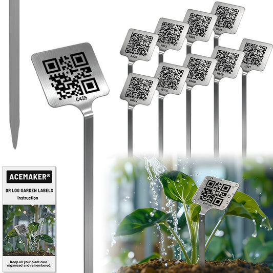 Acemaker QR Plant Labels, Scan-to-Record Plant Care Tracker, 304 Stainless Steel Outdoor Waterproof Garden Tags Markers for Seeds and Herbs, 10 pcs