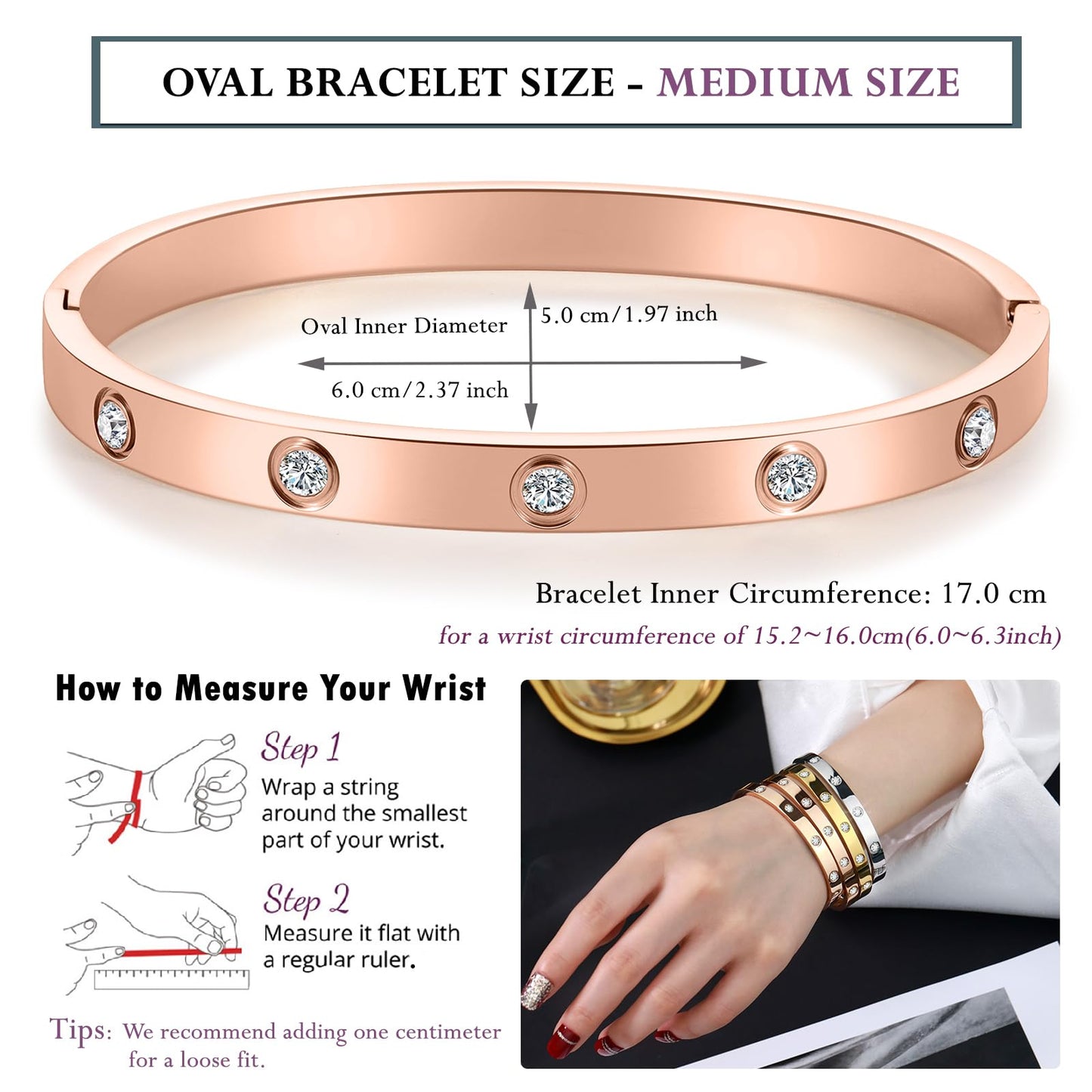 RIMRIVA Rose Gold-plated Bracelets for Women Trendy Stack Love Bangle Friendship Stainless Steel Jewelry Birthday Anniversary Wedding Gifts Her Mom Friends Girlfriend Lady Stocking Stuffers
