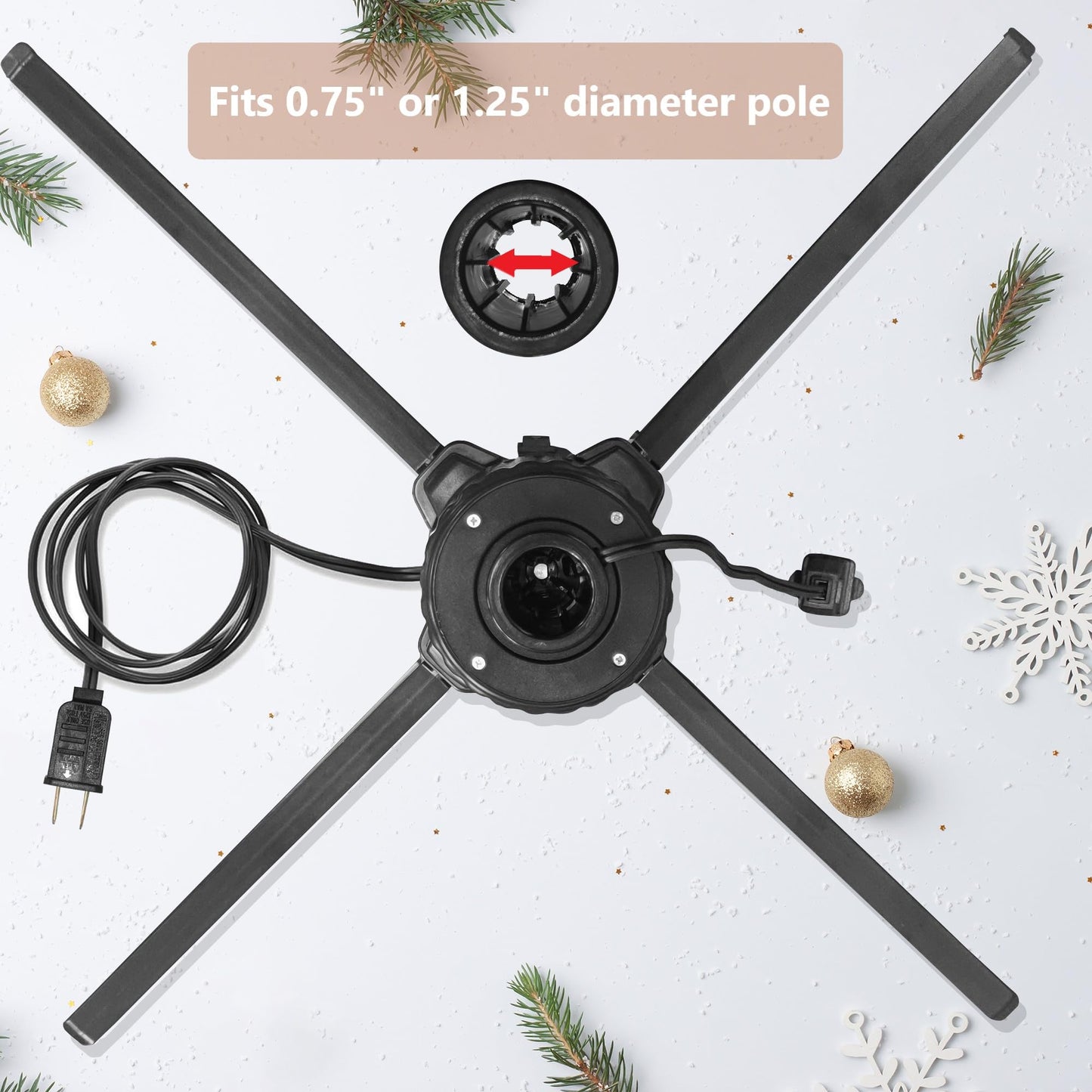 Stright 360 Degree Rotating Christmas Tree Stand, Revolving Artificial Tree Base for Tree Up to 7.5FT, Spinning Christmas Tree Stand with 2 Settings Trunk Diameter and One Built-in Electrical Outlet