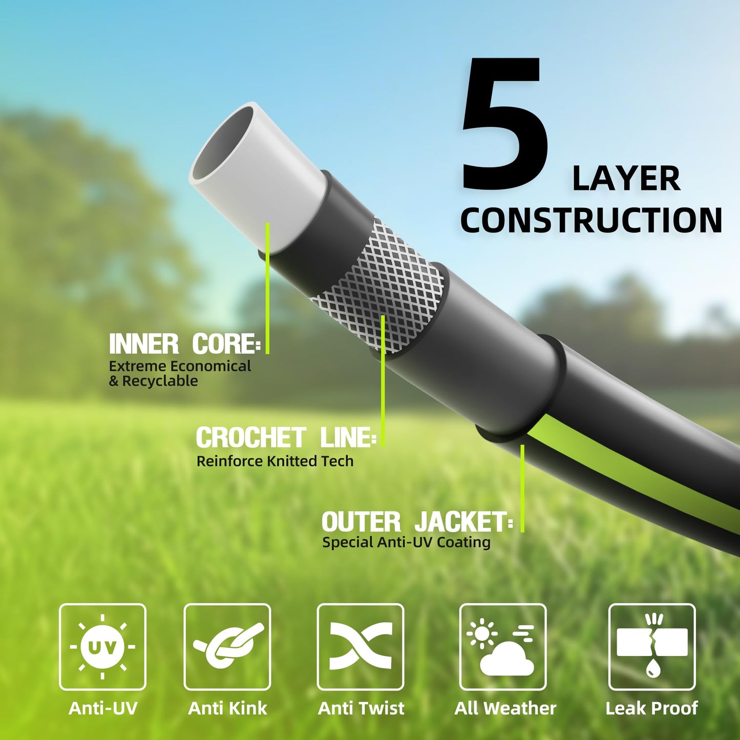 Worth Leader Short Garden Hose 3/4 in. x 4 ft. - Heavy Duty Lightweight PVC Water Hose - Flexible, No Kink, Leakproof, Male to Female Fittings - 200PSI Work & 500PSI Burst, for Lawn & Commercial Use