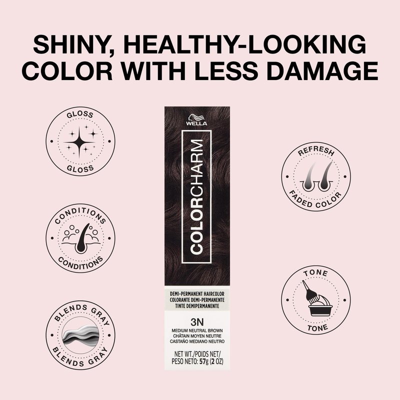COLORCHARM Demi Permanent Hair Color 3N Medium Neutral Brown Gloss, Refresh and Tone 2 Fl Oz