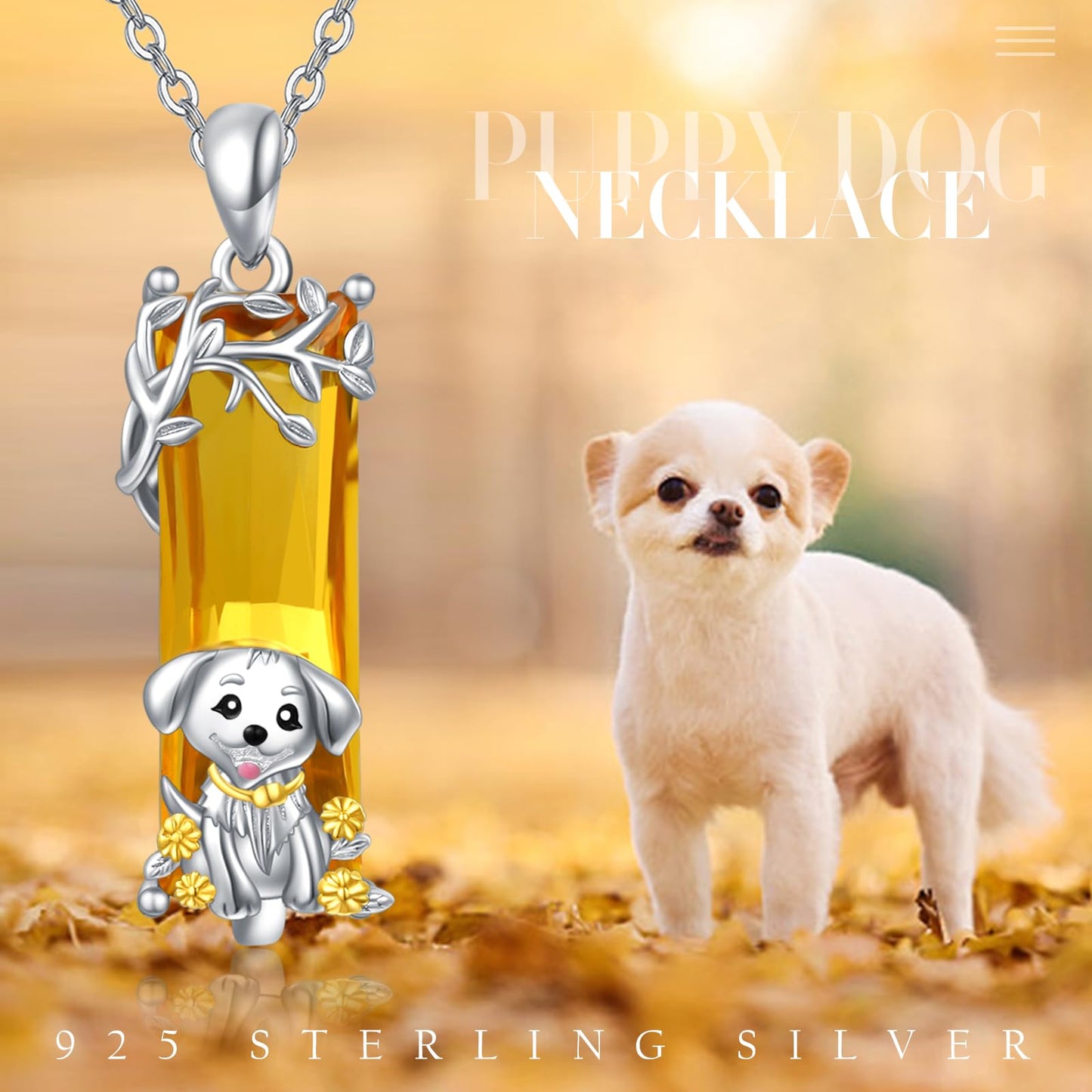 AENEAS Golden Retriever Necklace Sterling Silver Cute Puppy Pendant Necklace Citrine Necklaces Crystal Dog Pet Jewelry Gifts for Women Wife Her