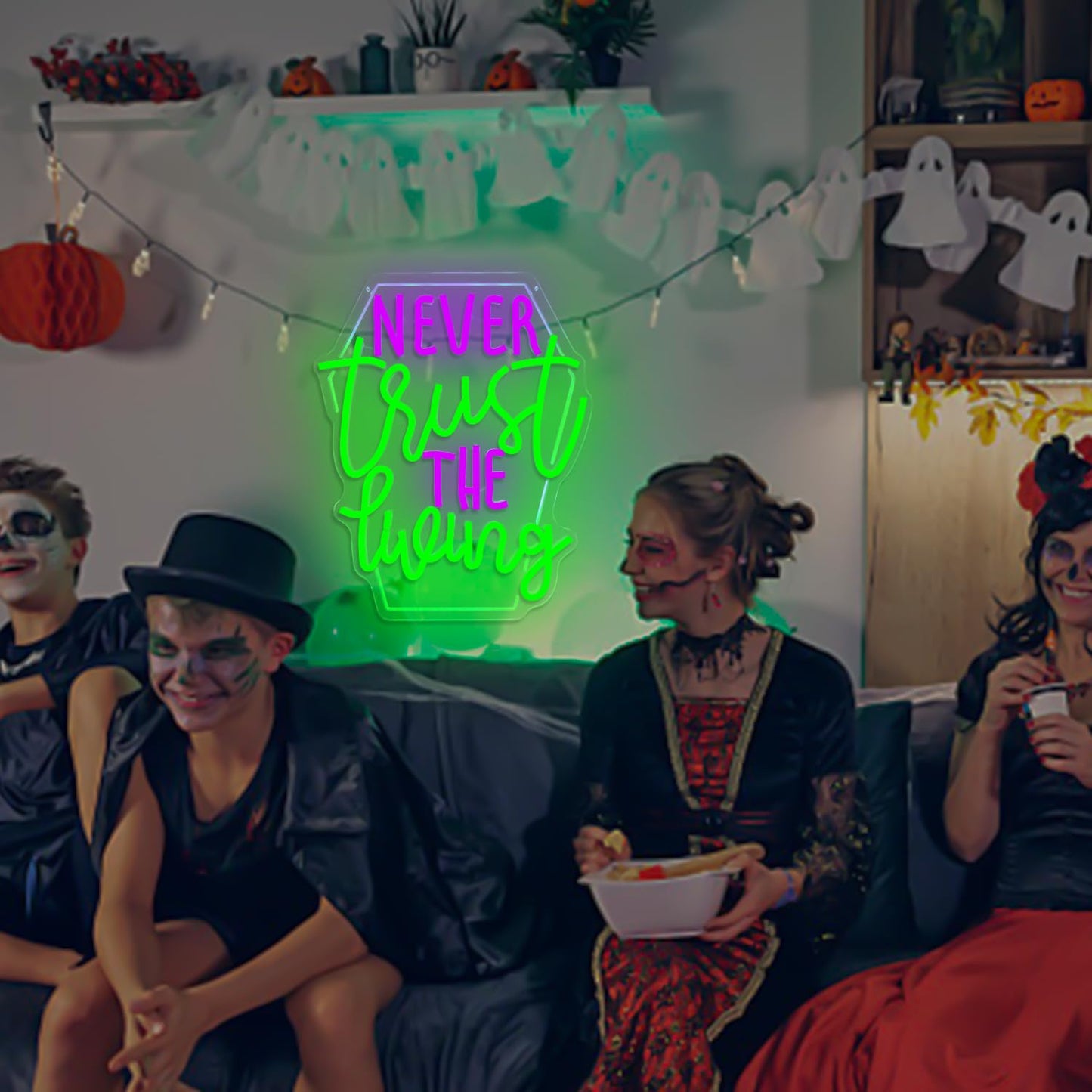 Ajoyferris Never Trust The Living Neon Sign Halloween Led Sign for Wall Decor Halloween Tombstone Neon Light for Party Chamber of Secrets Spooky House Bedroom Dimmable USB Led Light Sign