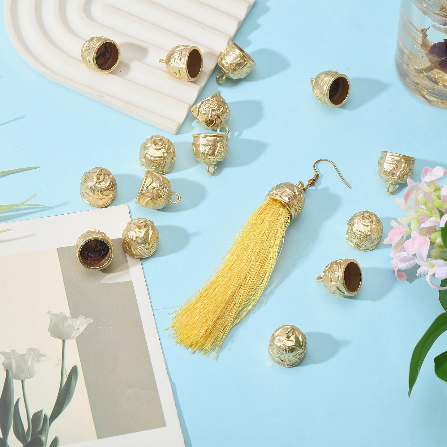 CHGCRAFT 16 Pcs Metal Cord Ends Caps Tibetan Style Alloy Cord Ends for Jewelry Makings DIY Crafts Gold