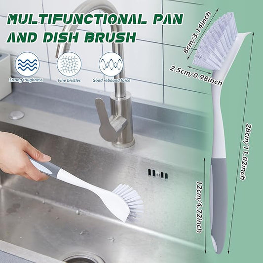 Hsei 20 Pcs Gray Kitchen Scrub Dish Brush Bulk with 11 Inch Handle Cleaning Dish Scrubber with Stiff Bristles Washing Scrub Brushes for Housekeeping for Pots and Pans, Kitchen Sink