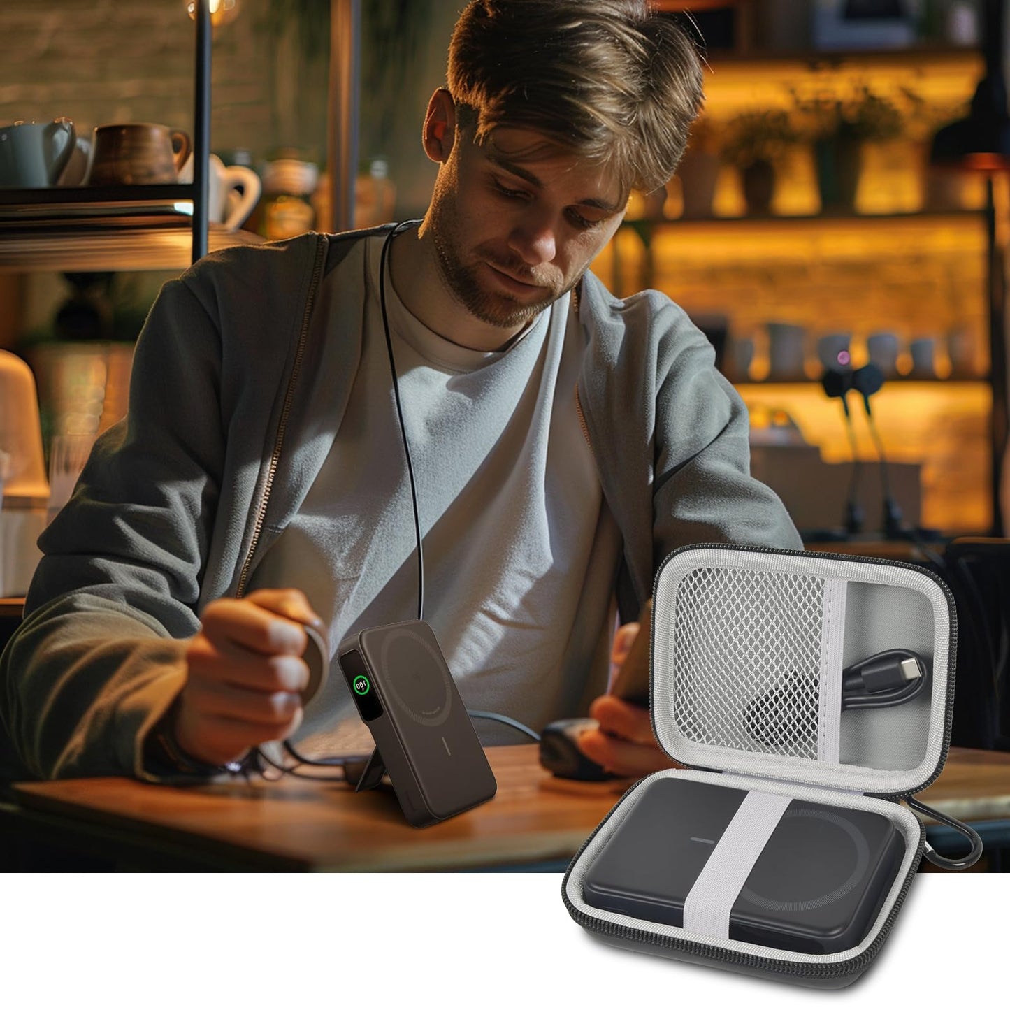 Portable Charger Case Compatible with Anker MagGo Power Bank (10K) 15W MagSafe Battery Pack, Storage Holder for 633/622/621/321/A1654 10000mAh 5000mAh Cell Phone Power Delivery - Carrying Bag Only