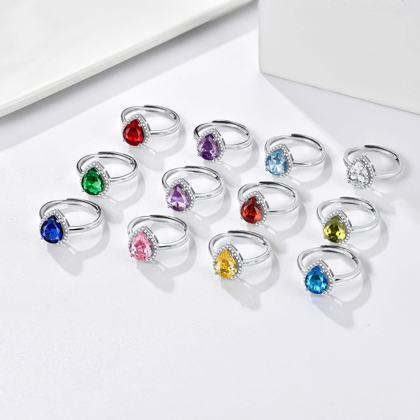 Bestyle S925 Sterling Silver Teardrop Crytsal Rings, Dainty November Critine Crystals Birthstone Rings, Anniversary/Mother’s Day/Birthday Jewelry Gifts for Women Mom/Wife/Sister/Best Friend