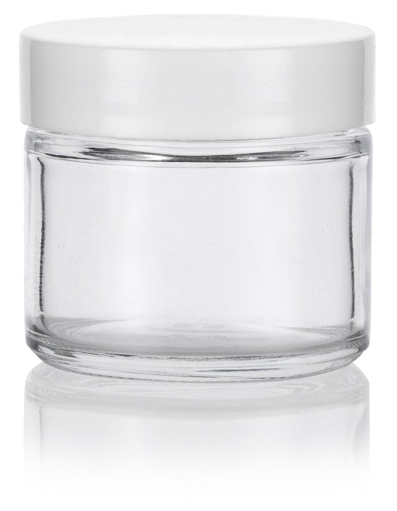 2 oz Clear Glass Jar with White Smooth Lined Lids (12 Pack)
