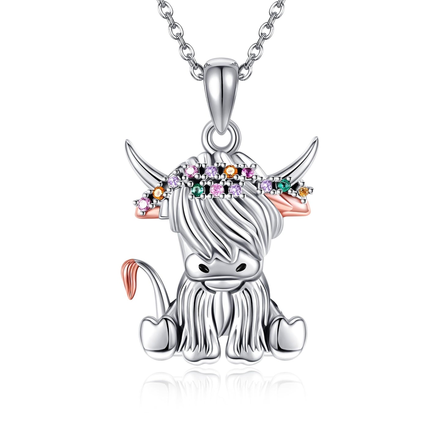 YAFEINI Highland Cow Necklace 925 Sterling Silver Highland Cow Necklace Animal Jewelry Gift for Women Mom