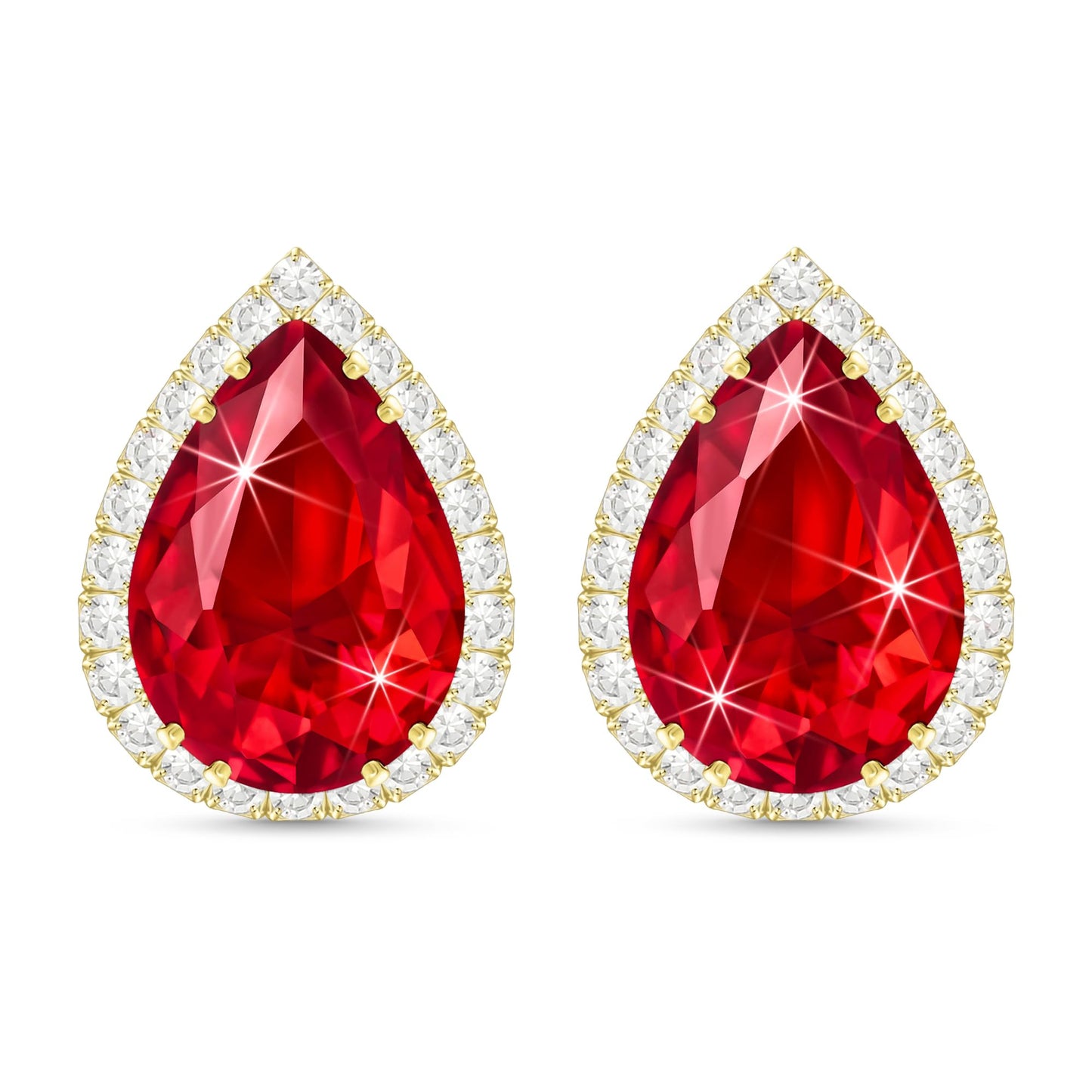 Linawe Red Stud Earrings for Women, Gold Imitation Diamond Earrings Studs, Ruby Cubic Zirconia Teardrop Rhinestone Crystal Wedding Earrings for Bridal Bridesmaid, Ear Piercing Jewelry