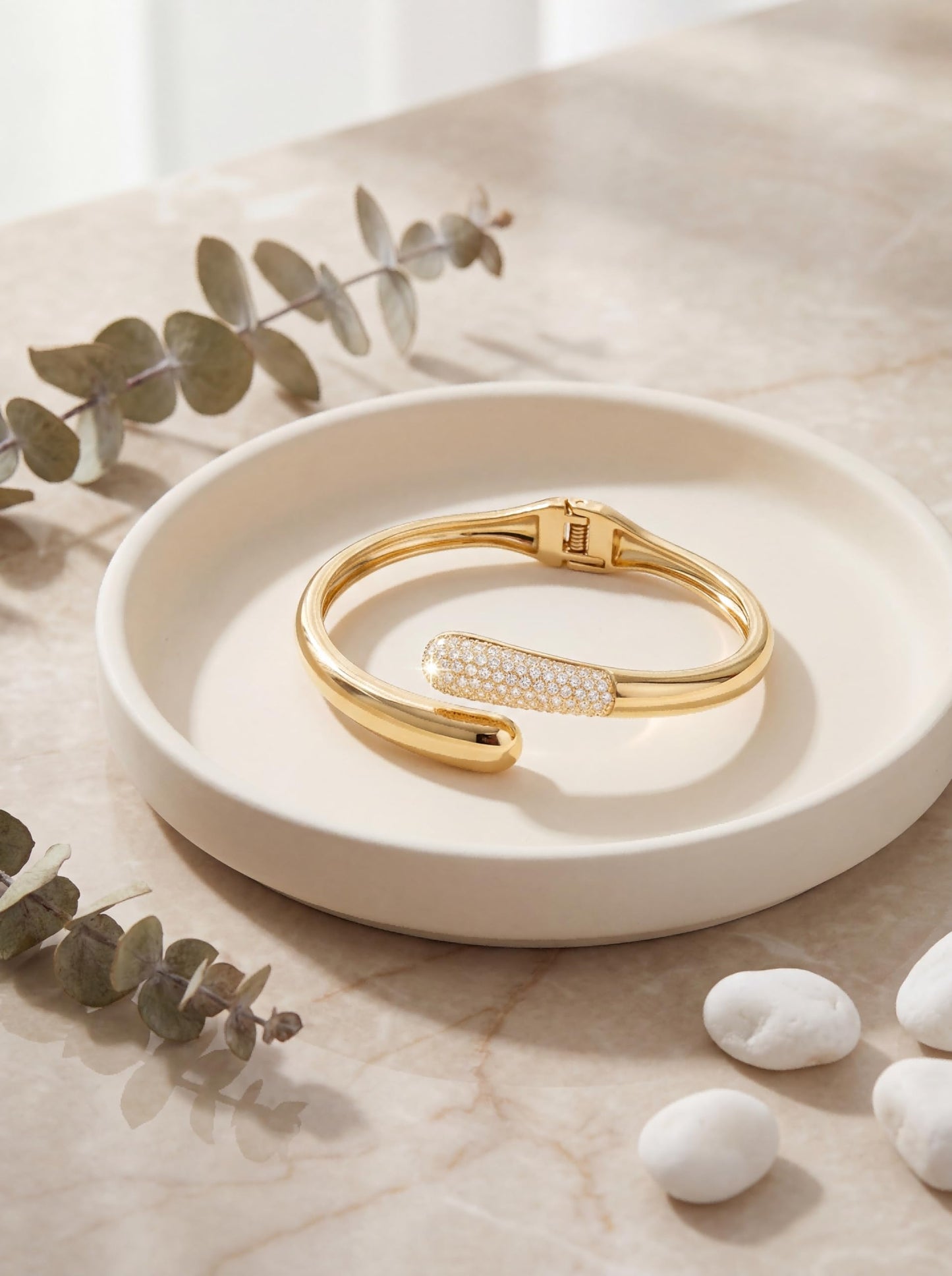 mulanci Gold Cuff Bracelets for Women, 14K Gold Plated Open Cuff Bangle Bracelet with CZ Pave, Minimalist Stackable Chunky Gold Bracelet for Women