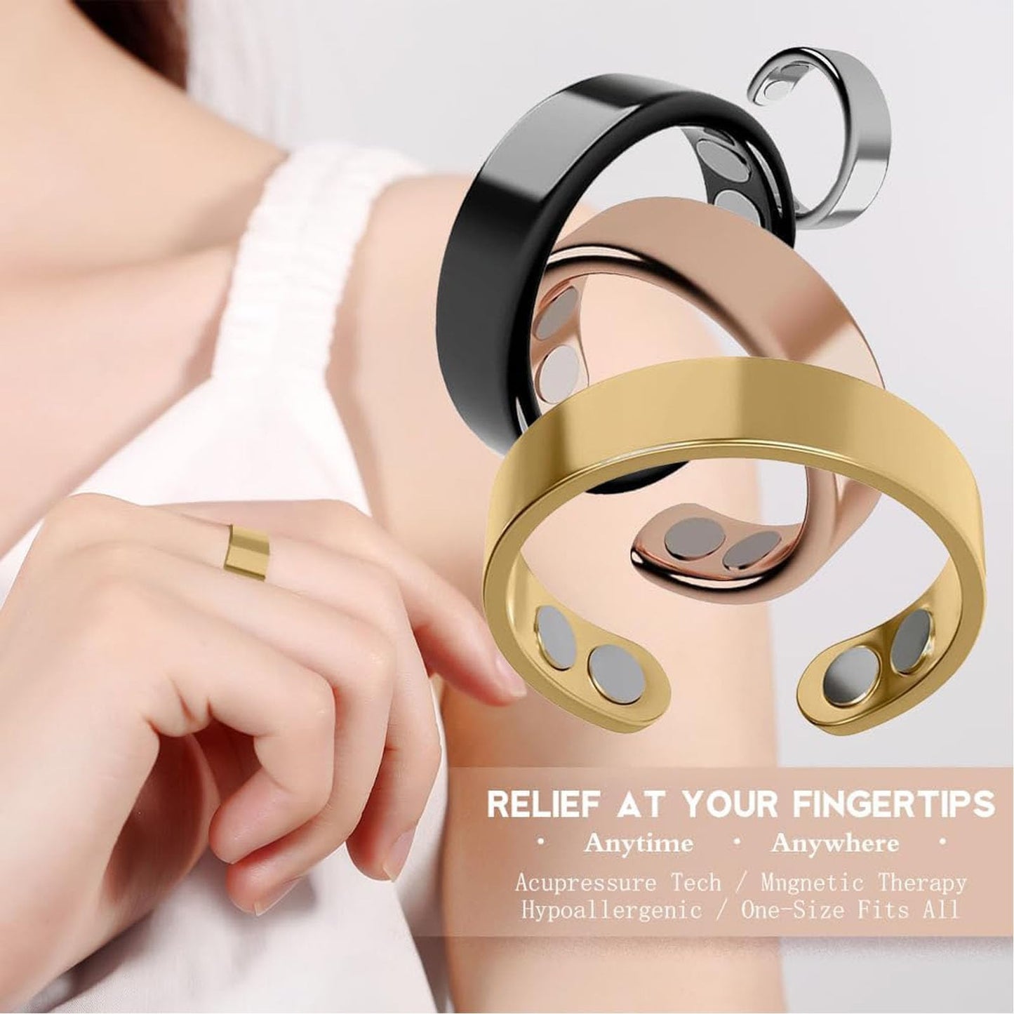 ZCVFA Stainless Steel Auvulis Migraine Rings Magtherapy Lymphatic Drainage Rings Lymph Nodes Acupuncture Therapy Anti Snoring Ring Migraine Relief Health Jewelry for Men and Women（Silver）