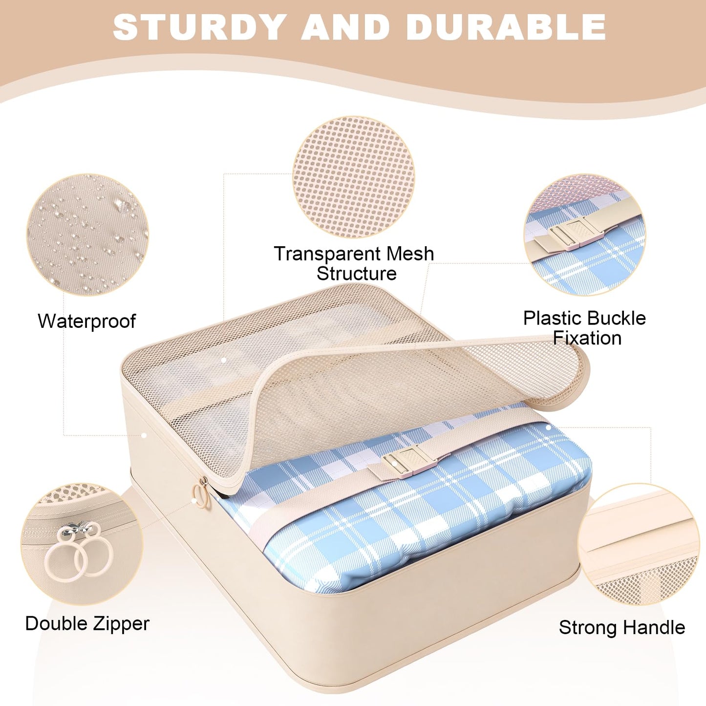 8 Set Packing Cubes for Travel,Suitcase Organizer Bags for Luggage with Shoe & Hanging Toiletry Bag, Vacation Essentials & Accessories for Cruise Ship, Airplane Must-Have,Road Trip & Camp Gifts(Cream)