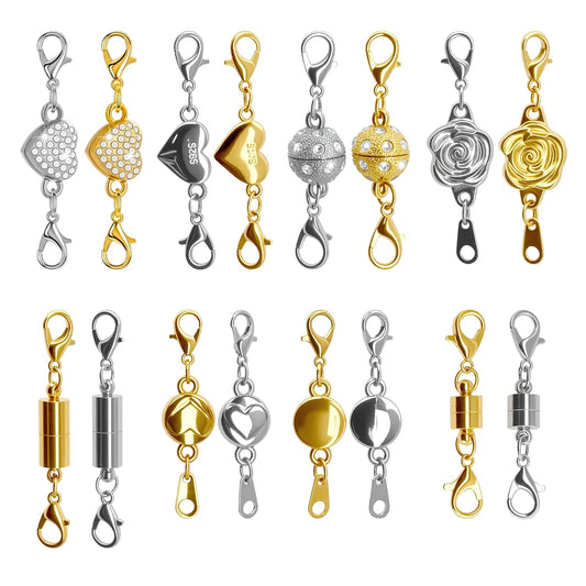 16 Pcs Necklace Clasps and Closures, 8 Styles in Gold and Silver with Polishing Cloth, Extra Strong Locking Jewelry Clasp, Secure and Easy-to-Use