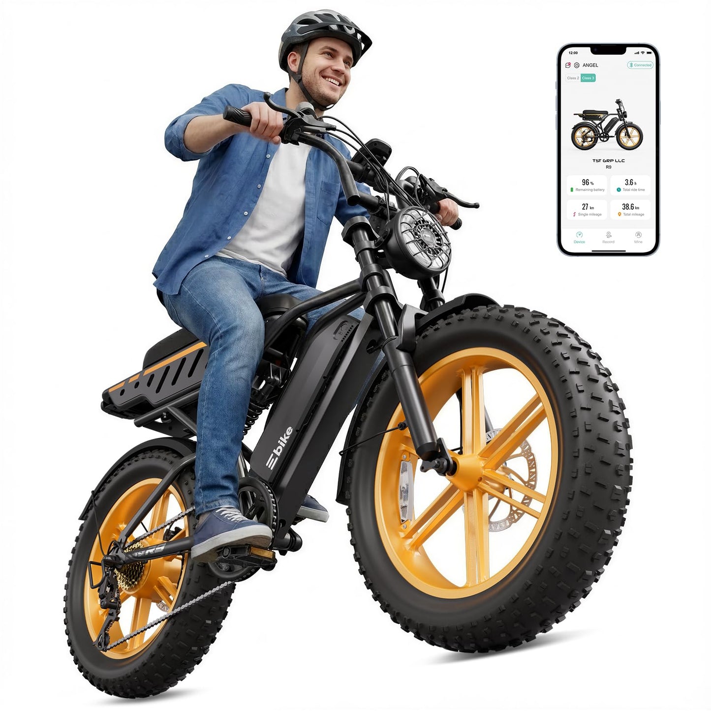 Electric Bike for Adults, 1500W Peak Motor Retro E Bike, Removable 48V 15Ah Battery, 20"x4.0 Fat Tire, 30 MPH Max Speed, 60 Miles Range, Ebike with Suspension, Fashion Design Wheels Hub Yellow