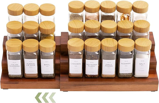 KitchenEdge Expandable Spice Rack Organizer for Cabinet, 3-Tier Shelf for Spice Organization (11â to 22â), Fits 36 Spice Jars, Seasoning and Pantry Storage, Non-Slip Feet, 100% Acacia Wood