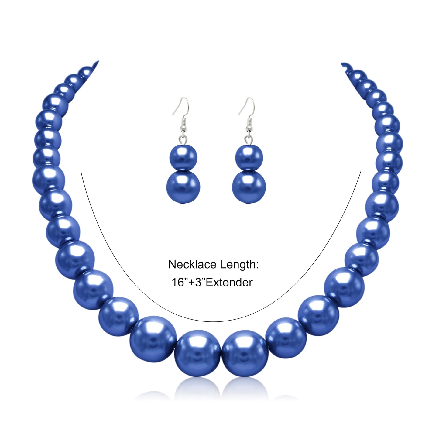 Cryshimmer Pearl Choker Necklace for Women Faux Pearl Beads Strand Necklace Earring Set Costume Jewelry(Dark Blue)