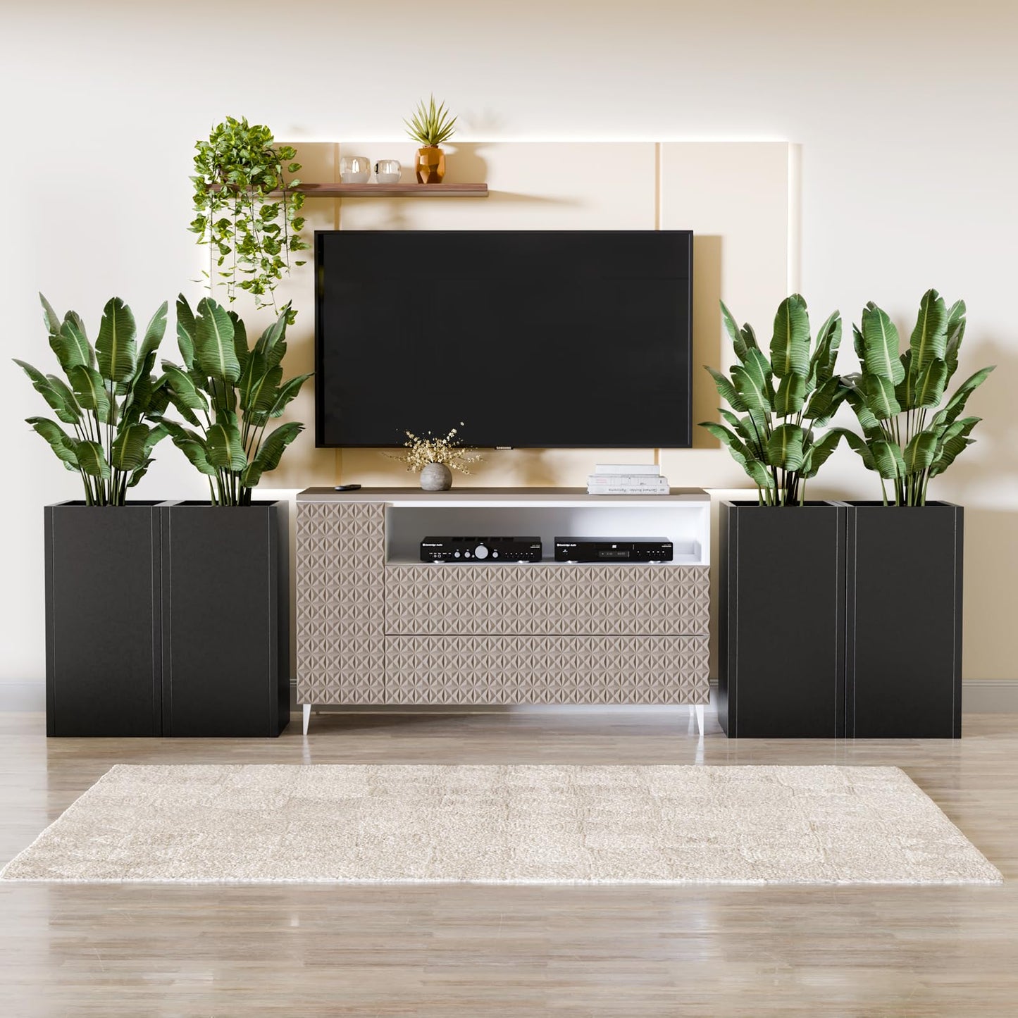 Diyfire Tall Metal Planters Box for Outdoor Plants - 23.6" Modern Steel Tall Square Planter with Removable Insert Shelf, Heavy Duty Pedestal Planter Front Porch Decor Patio Garden Office, Black